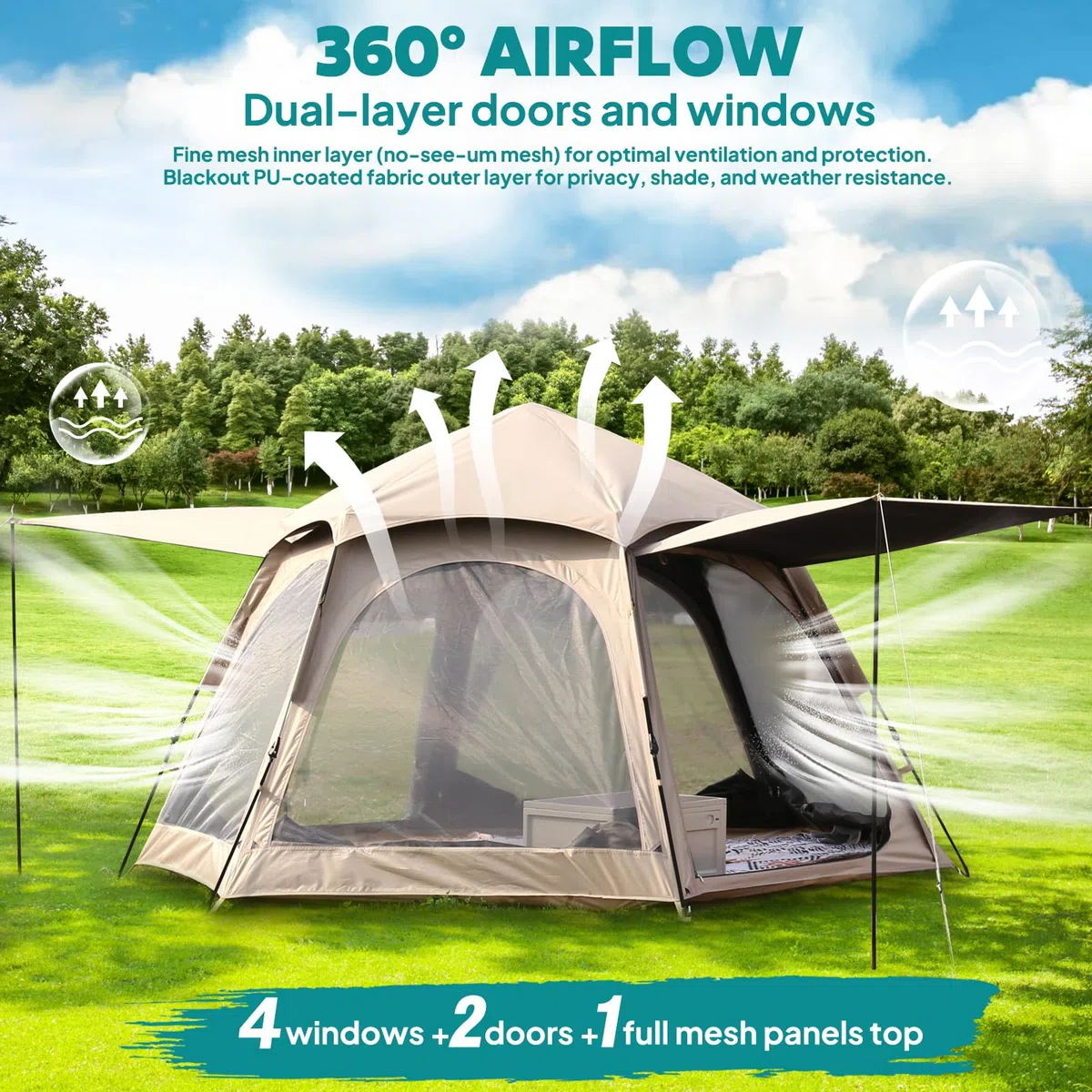 Chihee Tende da campeggio Pop Up Tenda esagonale Installazione facile Instant famiglia cabina con parapioggia Impermeabilizzazione Protezione UV A prova di vento Rifugio all'aperto