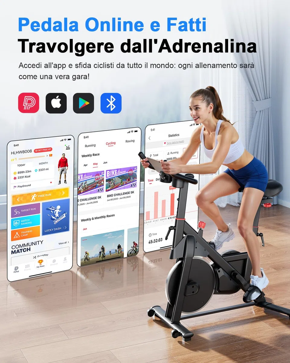 Copant Cyclette da Casa Professionale da Ciclismocon, Ciclette Resistenza Magnetica Regolabile, Bicicletta per Casa con Display Capacità di Peso 136 kg LCD e APP