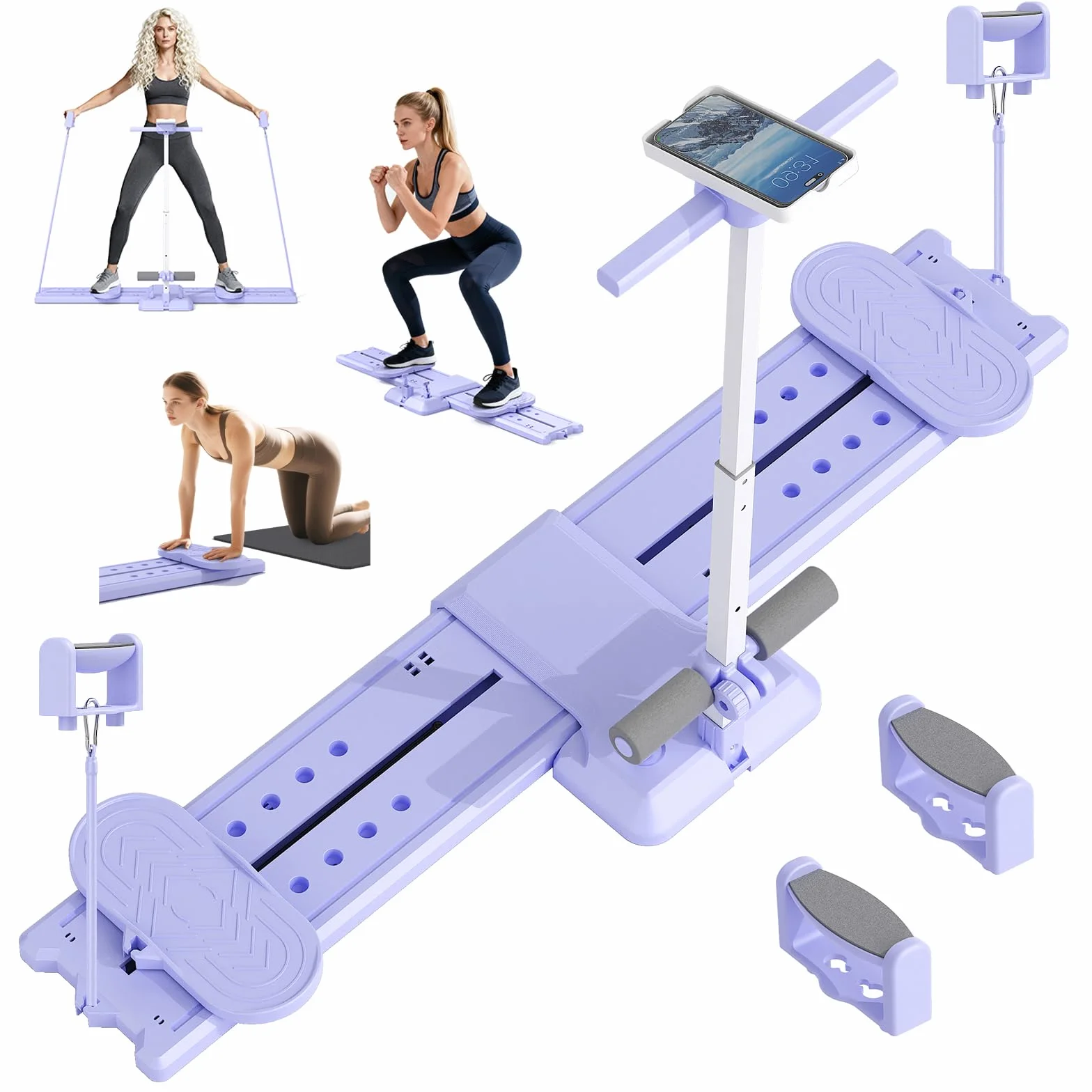 5 in 1 Mini Reformer Pilates per Casa, Tavola per Flessioni, Attrezzo per Addominali, Pilates Essential Kit con Maniglie Rimovibili, Portata di 150 Kg, per Allenare Core, Glutei e Braccia