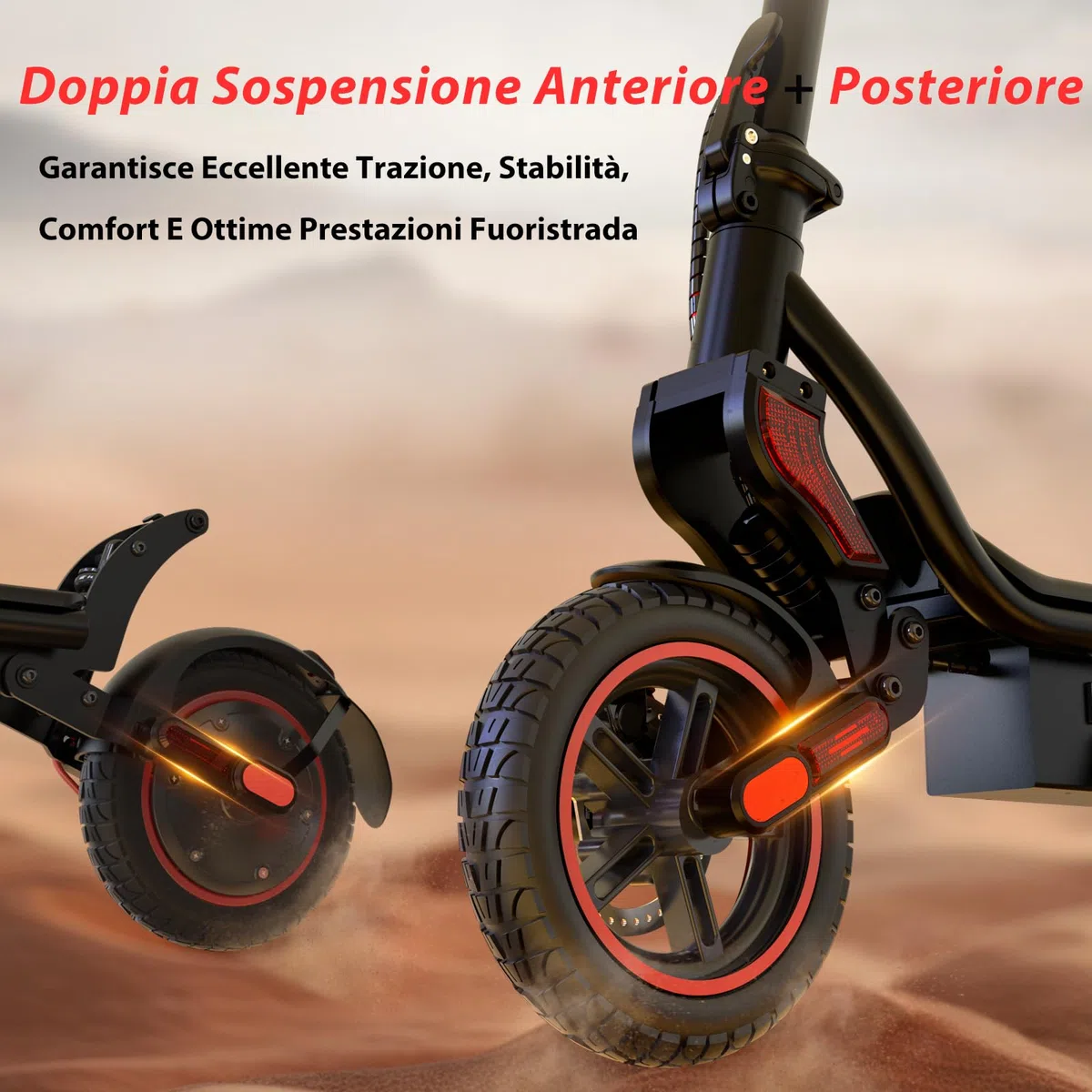 W8 500W Monopattino Elettrico Fuoristrada Con Frecce, 10Ah Batteria, Quattro velocità 6/10/15/25km/h, 45-50 Km Autonomia, 2 Sistemi Di Frenata, Controllo App,Pieghevole, Carico 120Kg