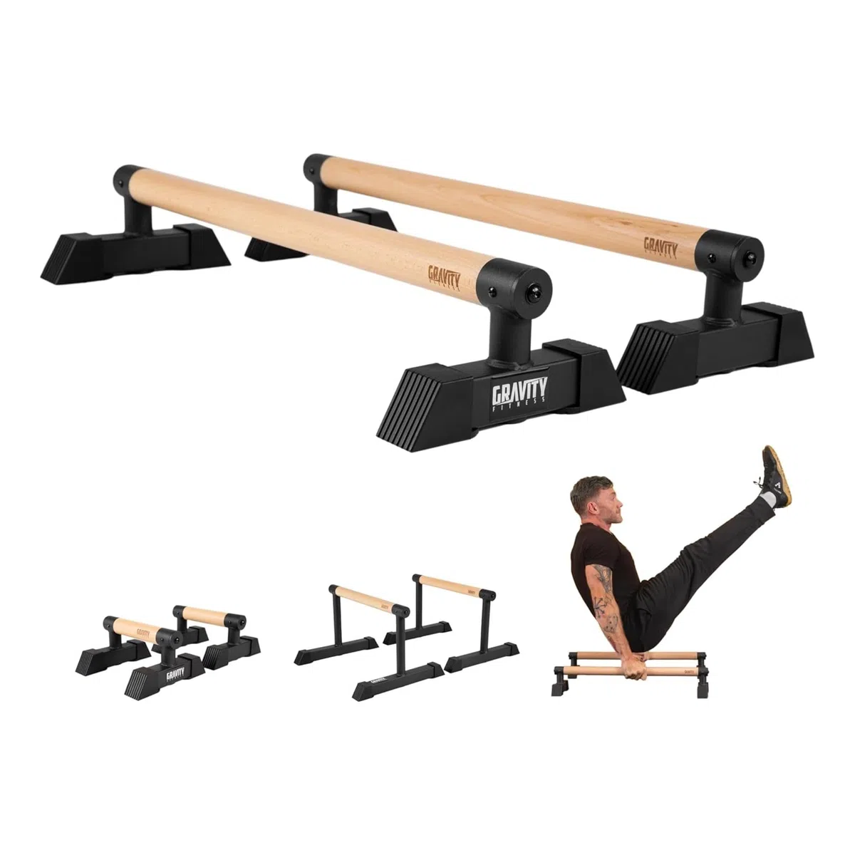 Gravity Fitness Paralleti, Legno Ibrido e Acciaio Ginnastica Ispirare p Bar per Calisthenics, bilanciamento Manuale, qualità Commerciale ma Adatto a casa Noi