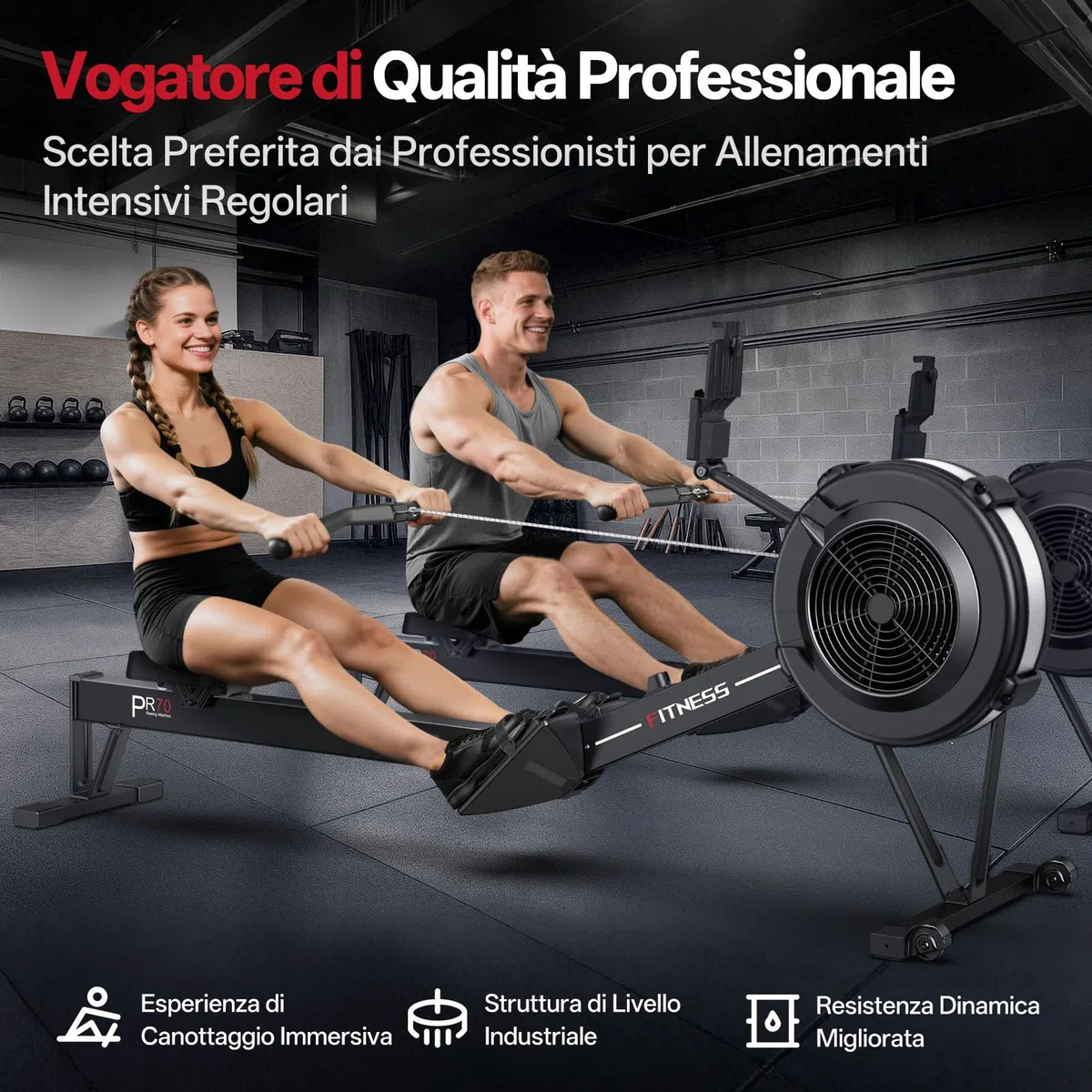 PASYOU Vogatore per Casa, Vogatore ad Aria Professionale con Bluetooth e Kinomap, Vogatore di Livello Commerciale per uso Domestico con LCD Display Intelligente, Capacità di Peso 160 KG