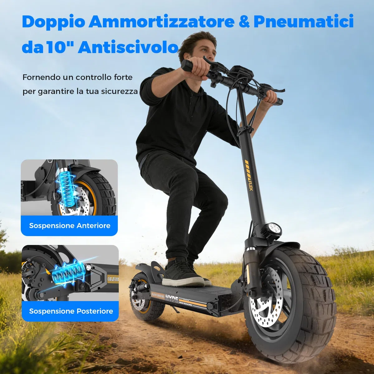 W9 500W Monopattino Elettrico Fuoristrada, 12AH Batteria, 6/10/15/25km/h, 40 Km Autonomia, 4 Sospensioni, 3 Sistemi Di Frenata, Antifurto, Controllo App,Pieghevole, Carico 120KG