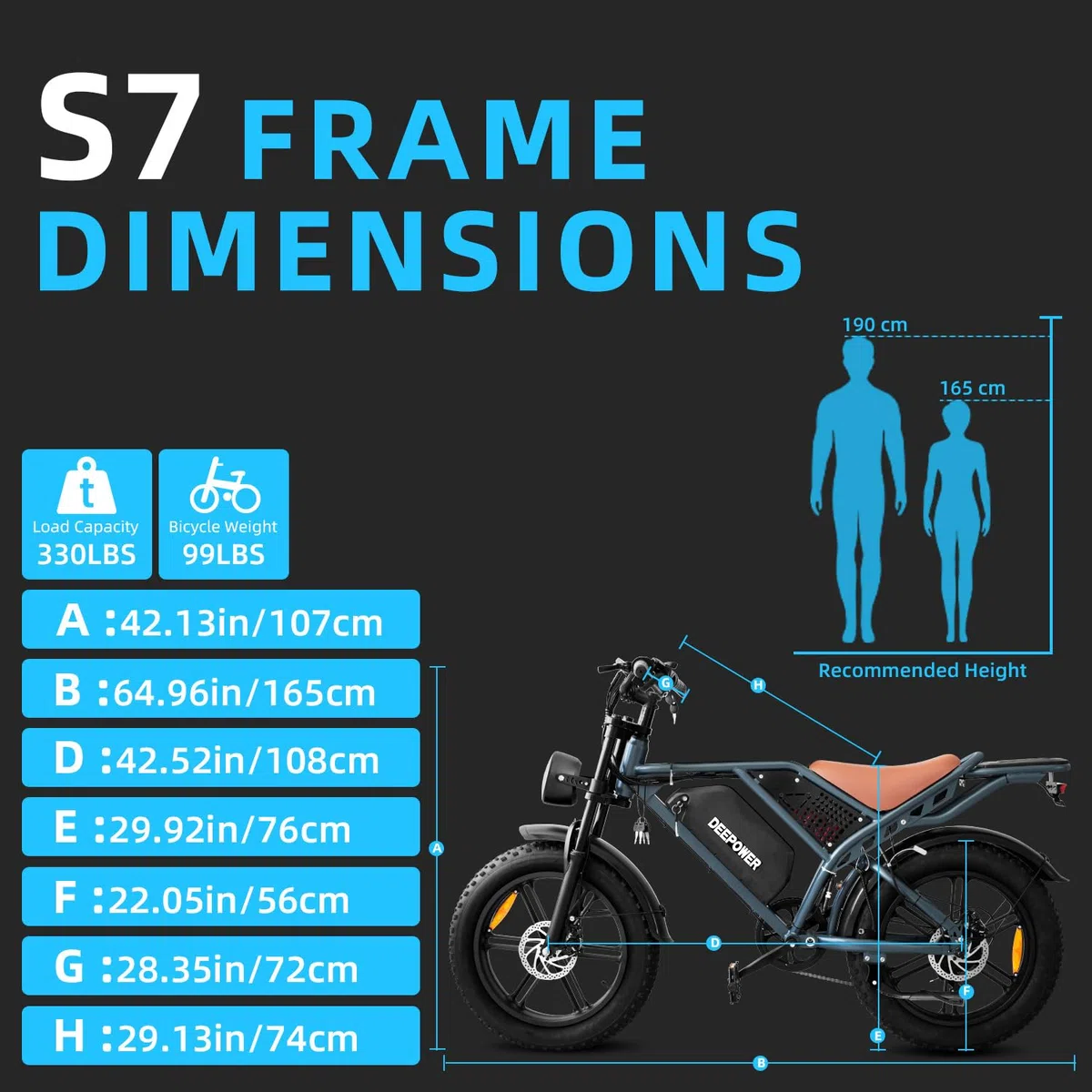 DEEPOWER Bici Elettrica, Batteria Rimovibile 48V 20Ah/35Ah/60Ah, Autonomia 110-250KM, Velocità Massima 25KM/H, Bici Elettrica Con Pneumatici Larghi 20"×4.0, 7 Marce, MTB Elettrica