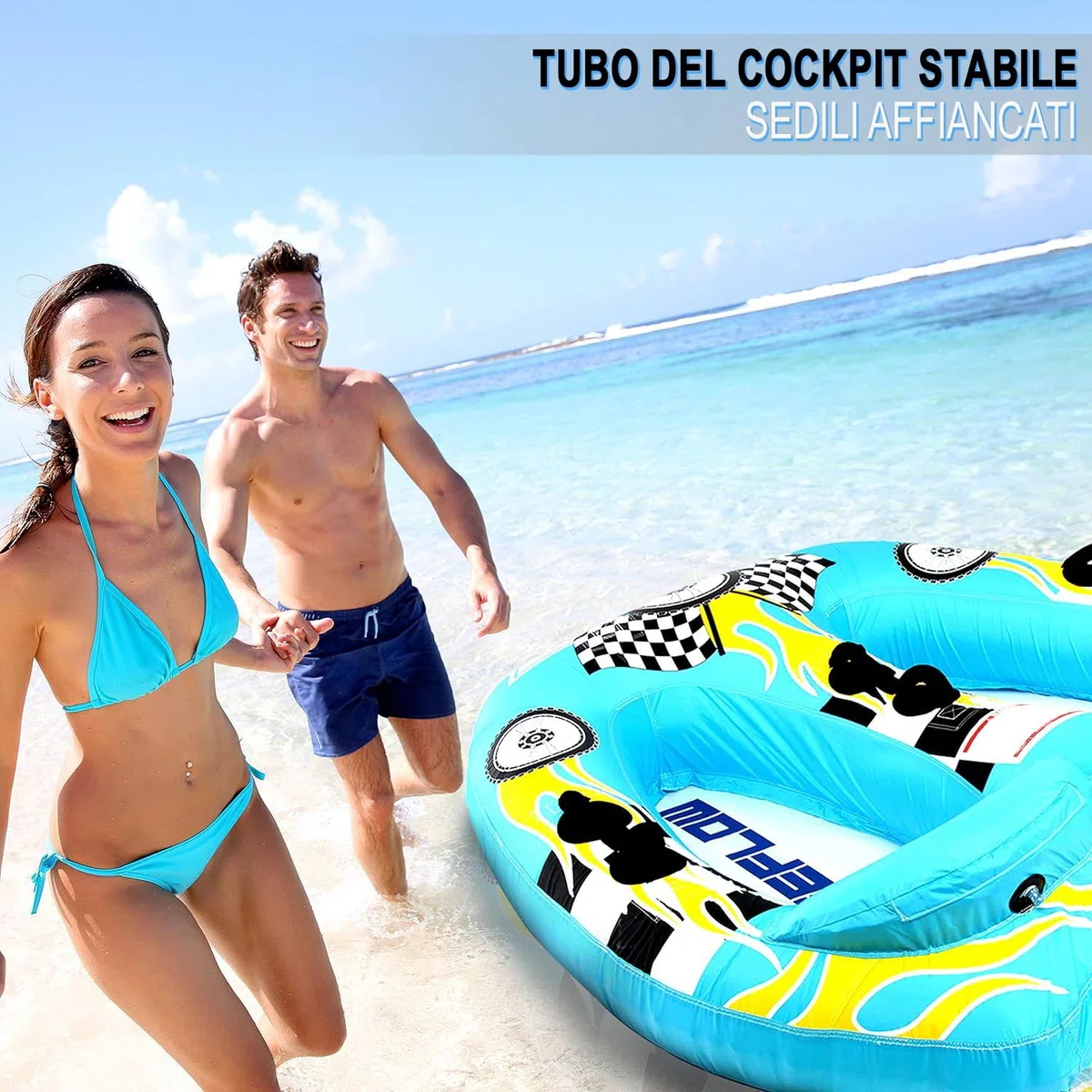 SereneLife Tubo Trainabile Gonfiabile per Sport Acquatici, Galleggiante Piscina per Due Persone, PVC, Imbottitura in Schiuma, Maniglie in Nylon