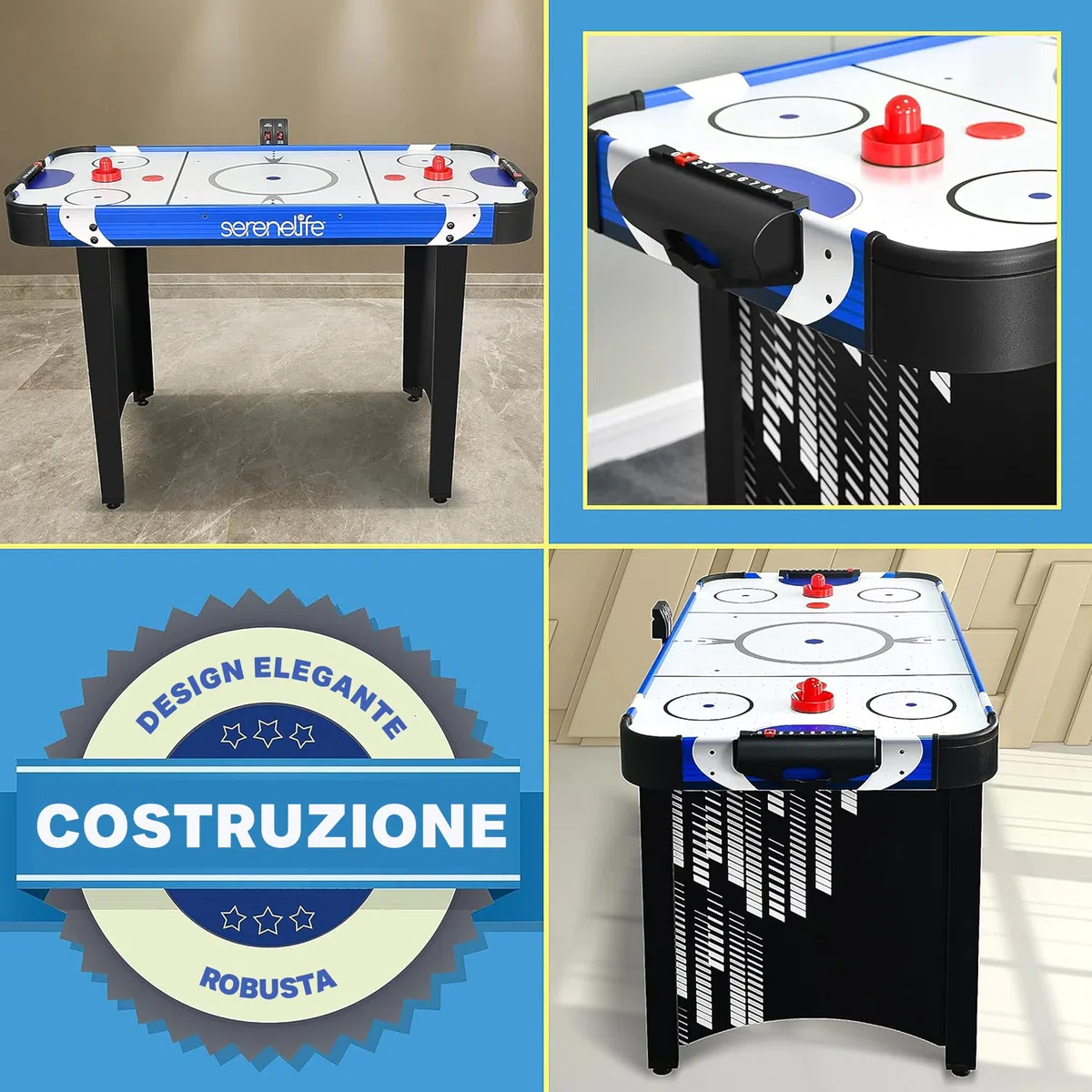 SereneLife Air Hockey, Tavolo da Gioco e Set di Accessori per Bambini e Adulti, Versioni Compatte e Motorizzate con Dischi e Spintori Inclusi