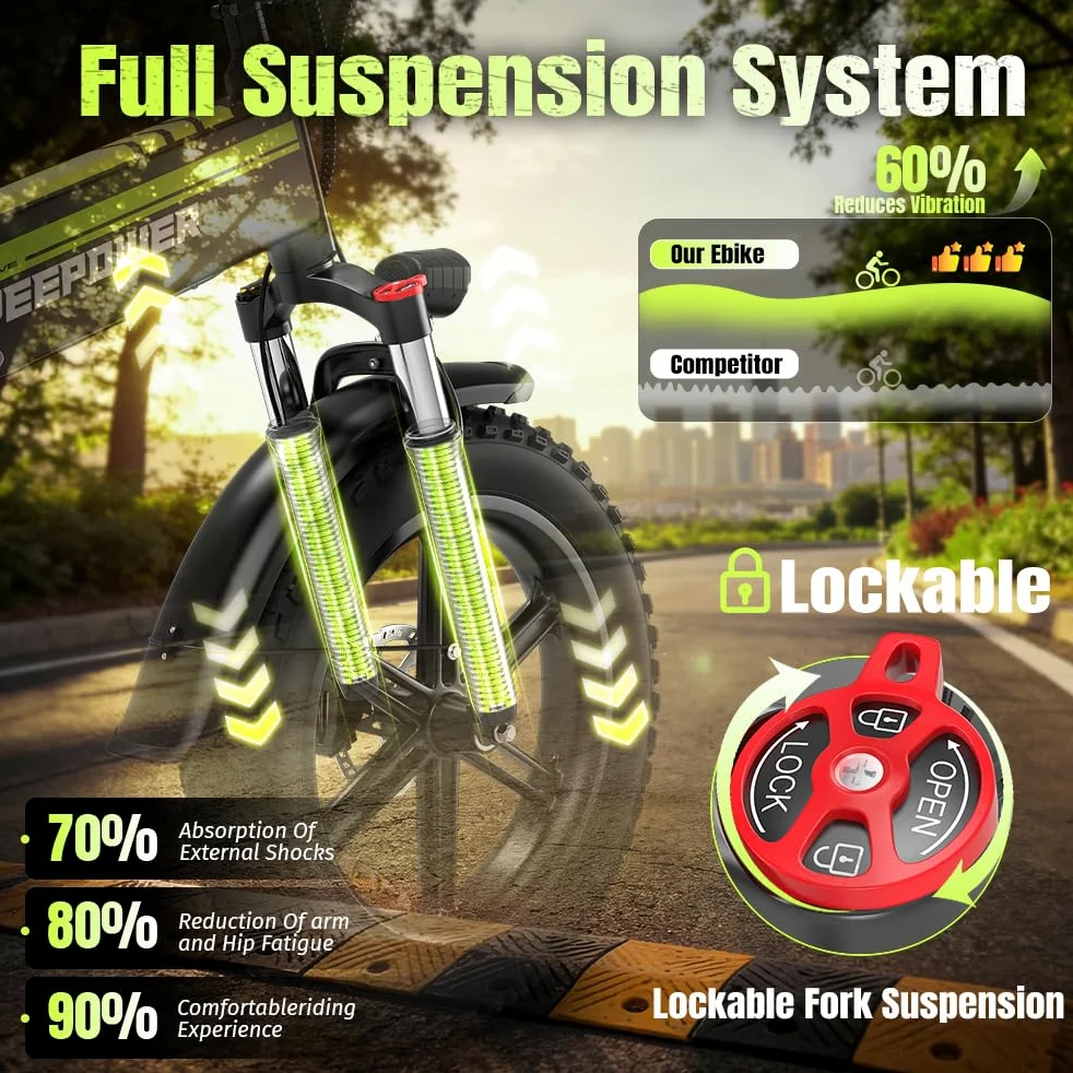 Bici Elettrica Pieghevole, Batteria Rimovibile 48V 25Ah, Autonomia 110KM, Bici Elettrica con Pneumatici Grassi 20'' x 4, Sospensione Completa, Freno Idraulico, 7 Velocità, Bici Elettrica in Alluminio
