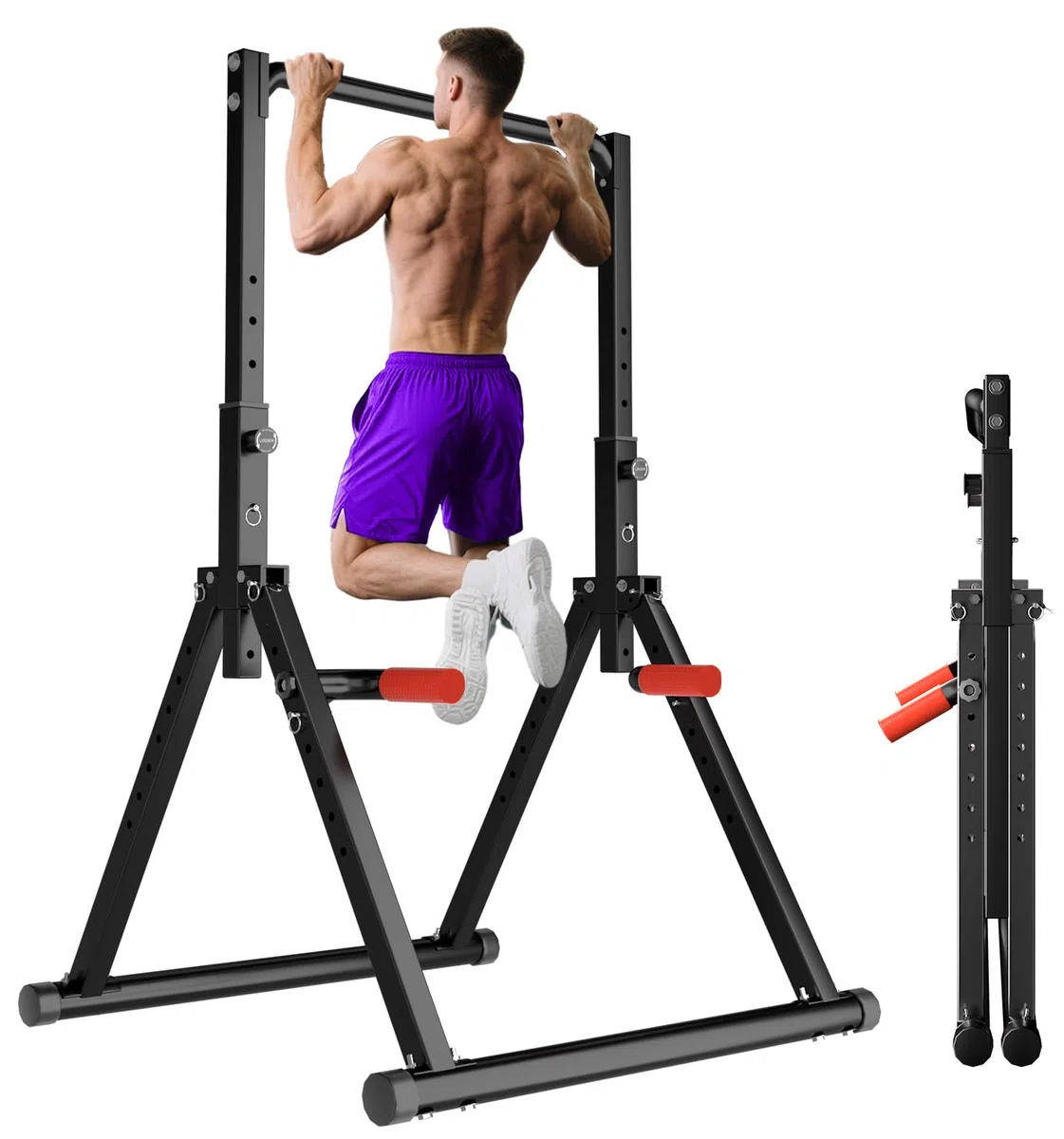 WATBKHE Power Tower Dip Station, Barra Trazioni Autoportante Barra Pieghevole per Trazioni Domestiche, multifunzione Pull Up Station Fitness Tower Attrezzo per l'allenamento della forza