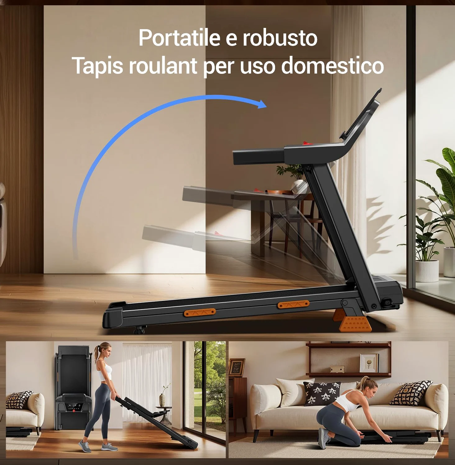 UMAY Tapis Roulant Salvaspazio con Inclinazione 15%, Tapis Roulant Elettrico 12KM/H, Tapirulan Pieghevole da Casa con Motore da 3.0 HP e Display LED, Carico Massimo 136KG