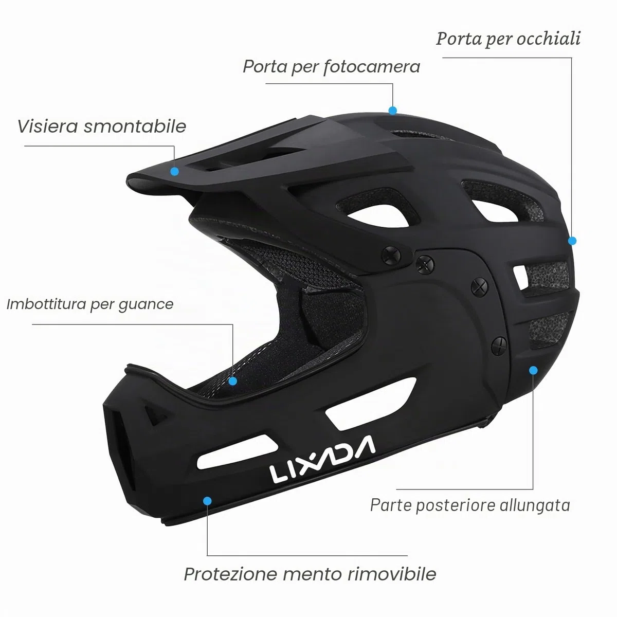 Lixada Casco da ciclismo per adulti, casco integrale da bicicletta, con mentoniera rimovibile e visiera per mountain bike