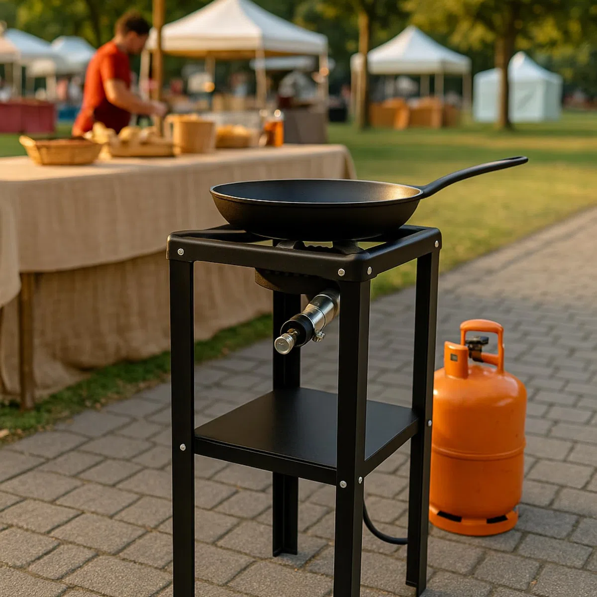 MOHOME Fornellone a Gas Esterno Premium Quality Made in Italy Ferro Resistente Portatile 40 x 40 x 80 cm Bruciatore Ghisa Regolatore 4 Piedi Supporto Pentole Campeggio Pic Nic Outdoor