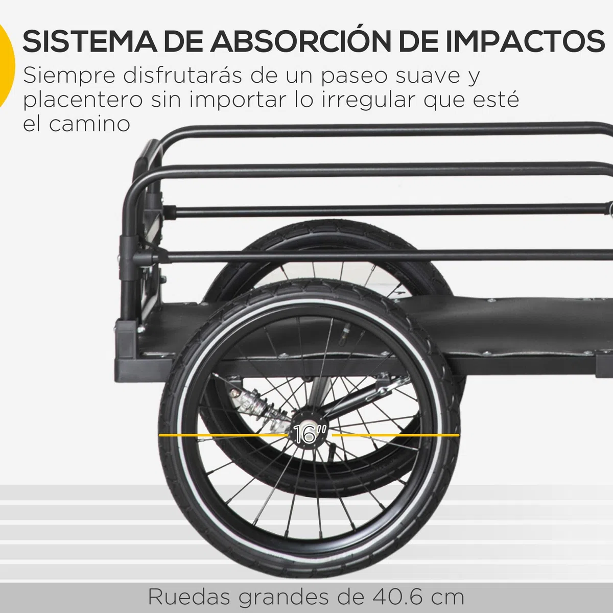 HOMCOM Rimorchio carico bicicletta, carrello rimovibile 2 ruote riflettenti, bandiera telaio ammortizzatore, 70 l, 40 kg, 125 x 64 x 53,5 cm, nero