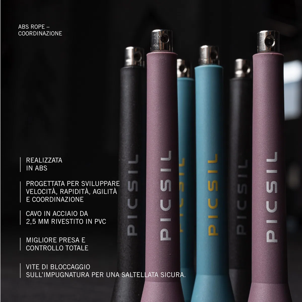 PICSIL - Corda per Saltare Professionale ABS, Speed Rope Regolabile in Acciaio, Manici Antiscivolo Ergonomici, per Cross Training, Fitness e Double Under