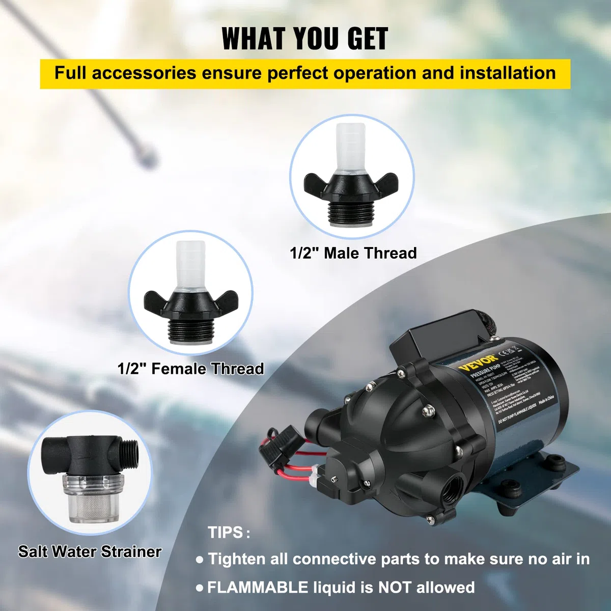 VEVOR Pompa Autoadescante 12 A per Lavaggio Auto Barche Camper Veicoli di Corrente Continua 240 W, Pompa d'Acqua di Lavaggio Portatile in ABS Portata Max. 31,8 L/min per Veicoli Mobile Ponte Barche