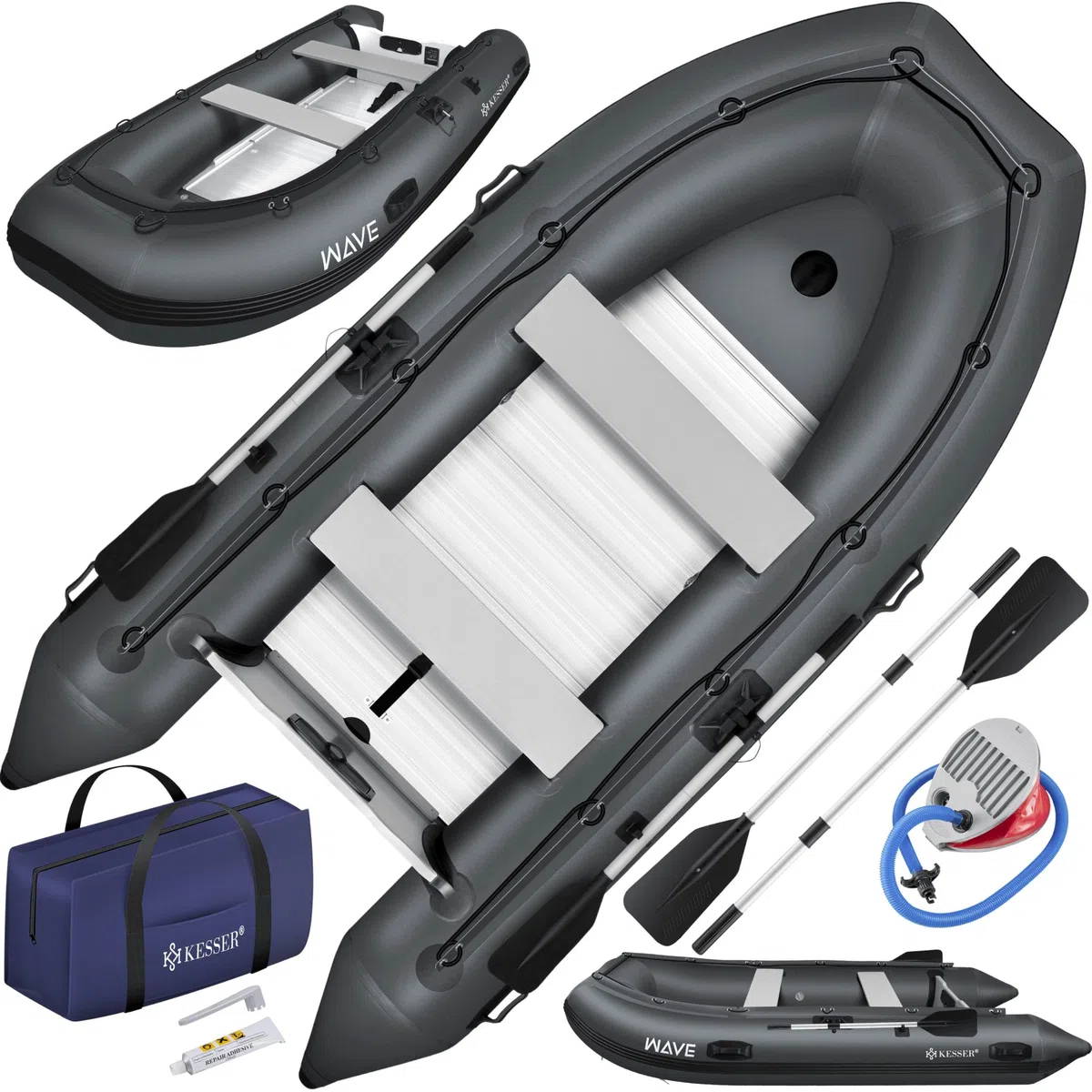KESSER Gommone 3,20 m per 4 persone – Wave Motor adatto per il tempo libero, barca a motore, barca da pesca, con 2 panche, set di riparazione e borsa gonfiabile in PVC
