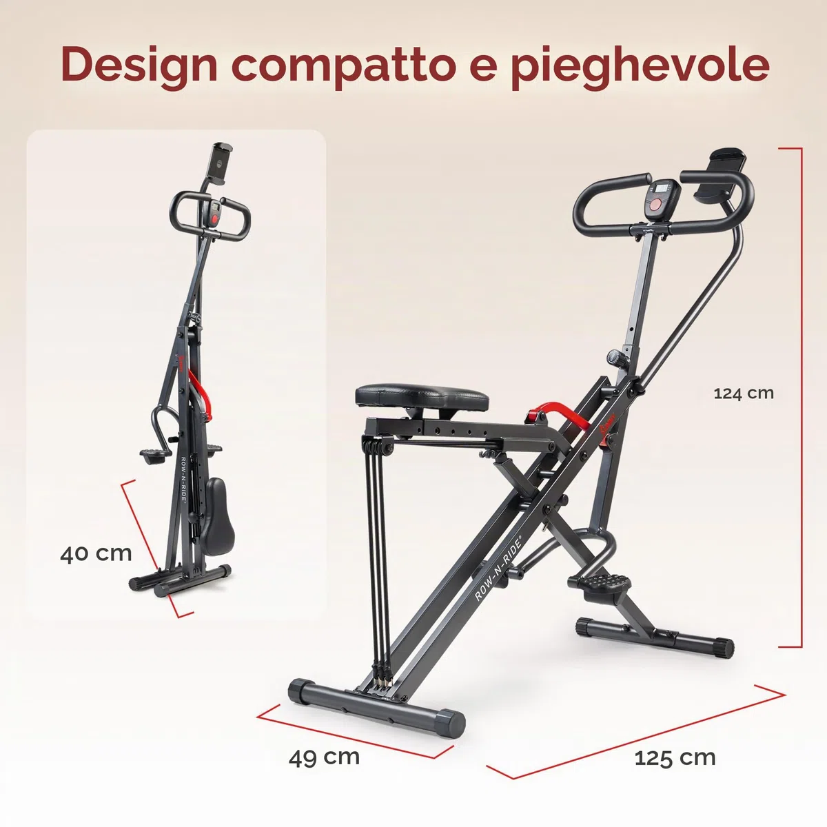 Sunny Health & Fitness Smart Upright Row-N-Ride con resistenza regolabile, attrezzatura pieghevole per esercizi domestici per braccia
