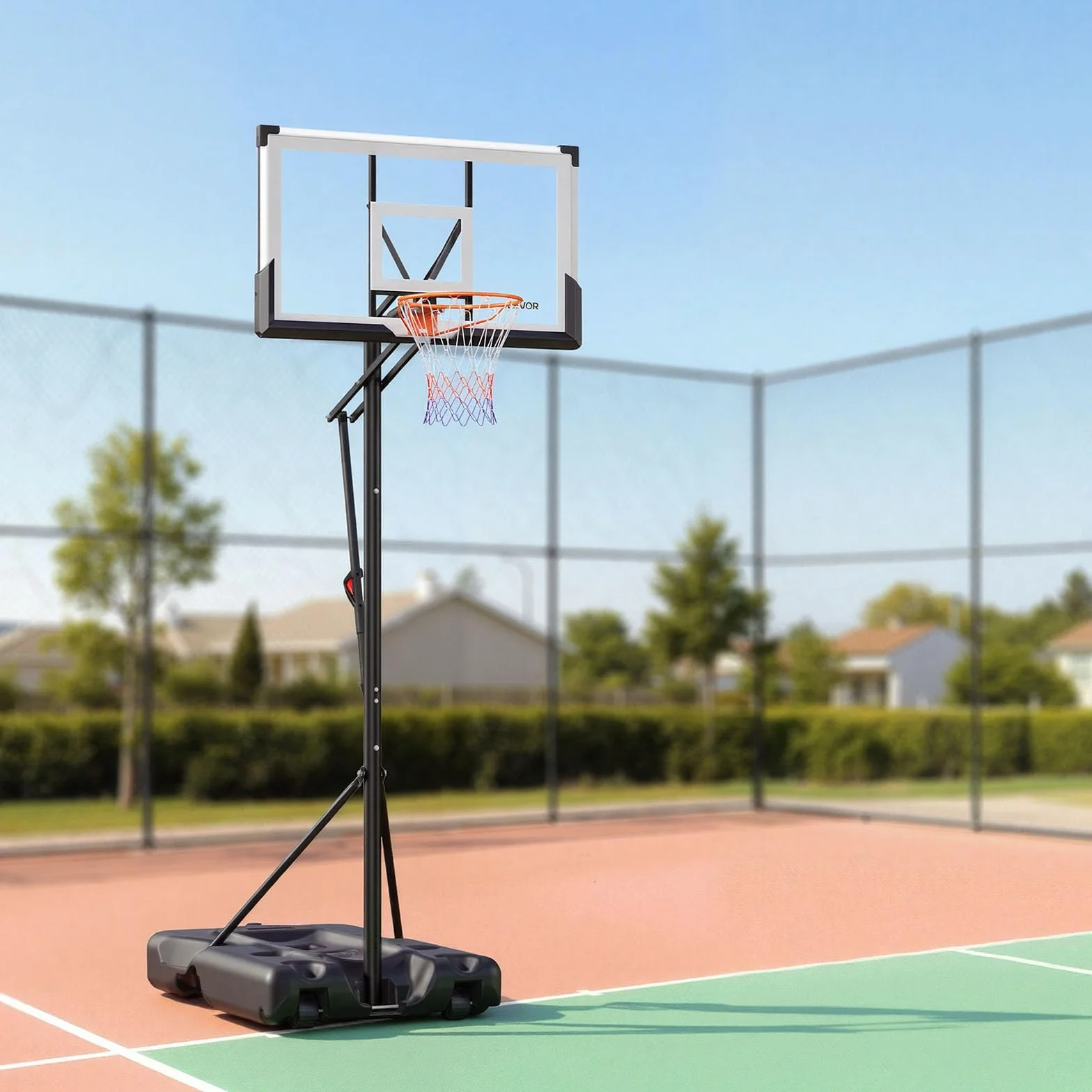 VEVOR Supporto da Basket Portatile Massimo 3,05 m Pallacanestro da Esterno con Piedistallo Regolabile in Altezza Design di Sollevamento, con Ruote e Tabellone PC da 1371,6 mm, per Cortili, Scuole