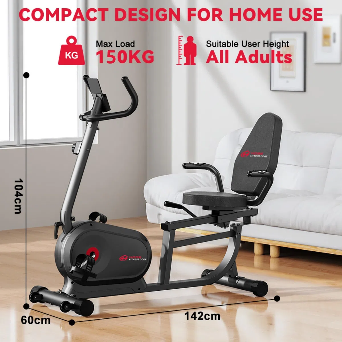 Cyclette da Seduti per Casa, Cyclette Orizzontale Magnetica con Schienale Ergonomico, 16 Livelli di Resistenza, Display LCD, Ideale per Cardio e Recupero, 150KG