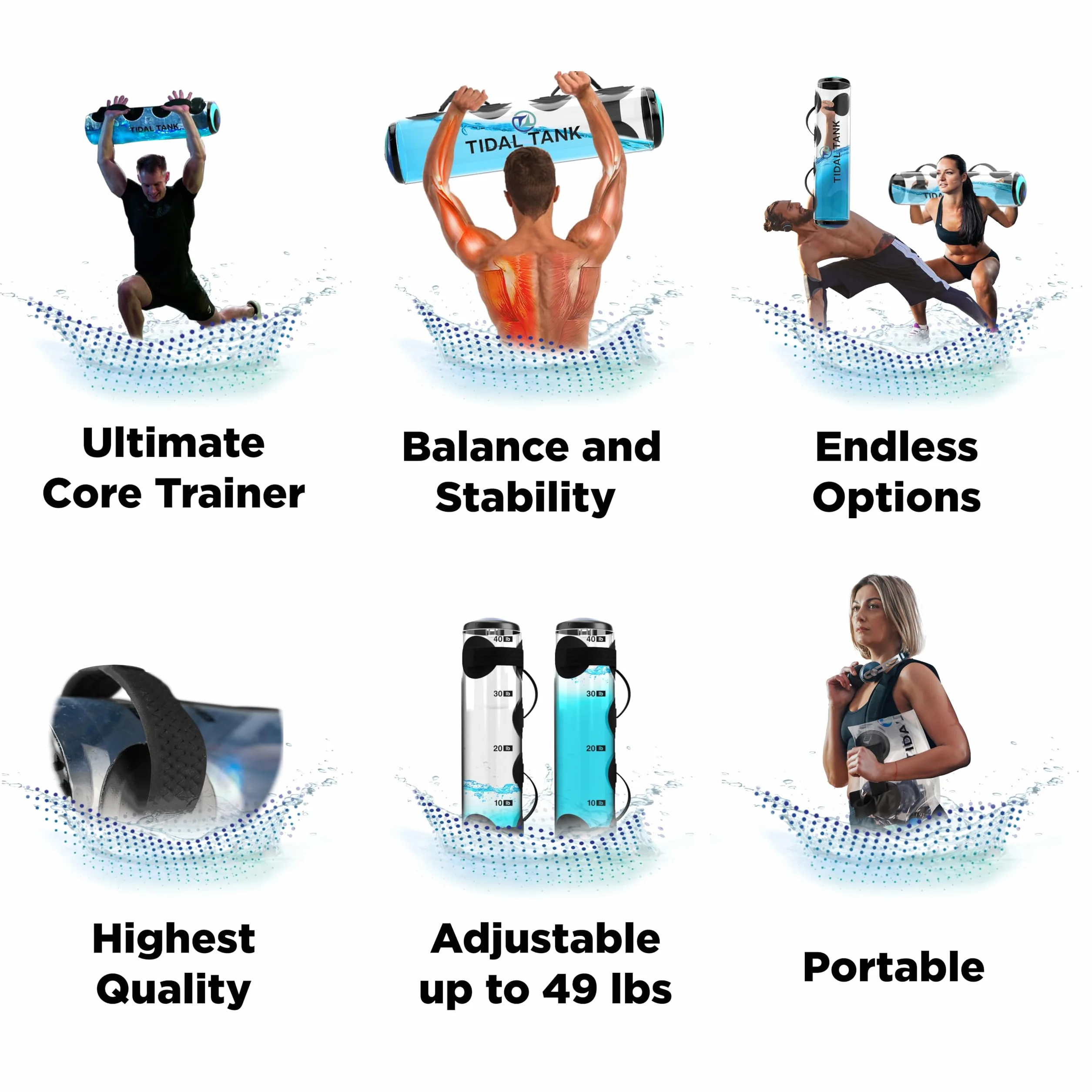 Tidal Tank – Aqua Bag Invece del Sacco di Sabbia. Borsa per l'allenamento con Pesi in Acqua, Allenamento fondamentale per Il Core e l'equilibrio, da 3 kg a 30 kg