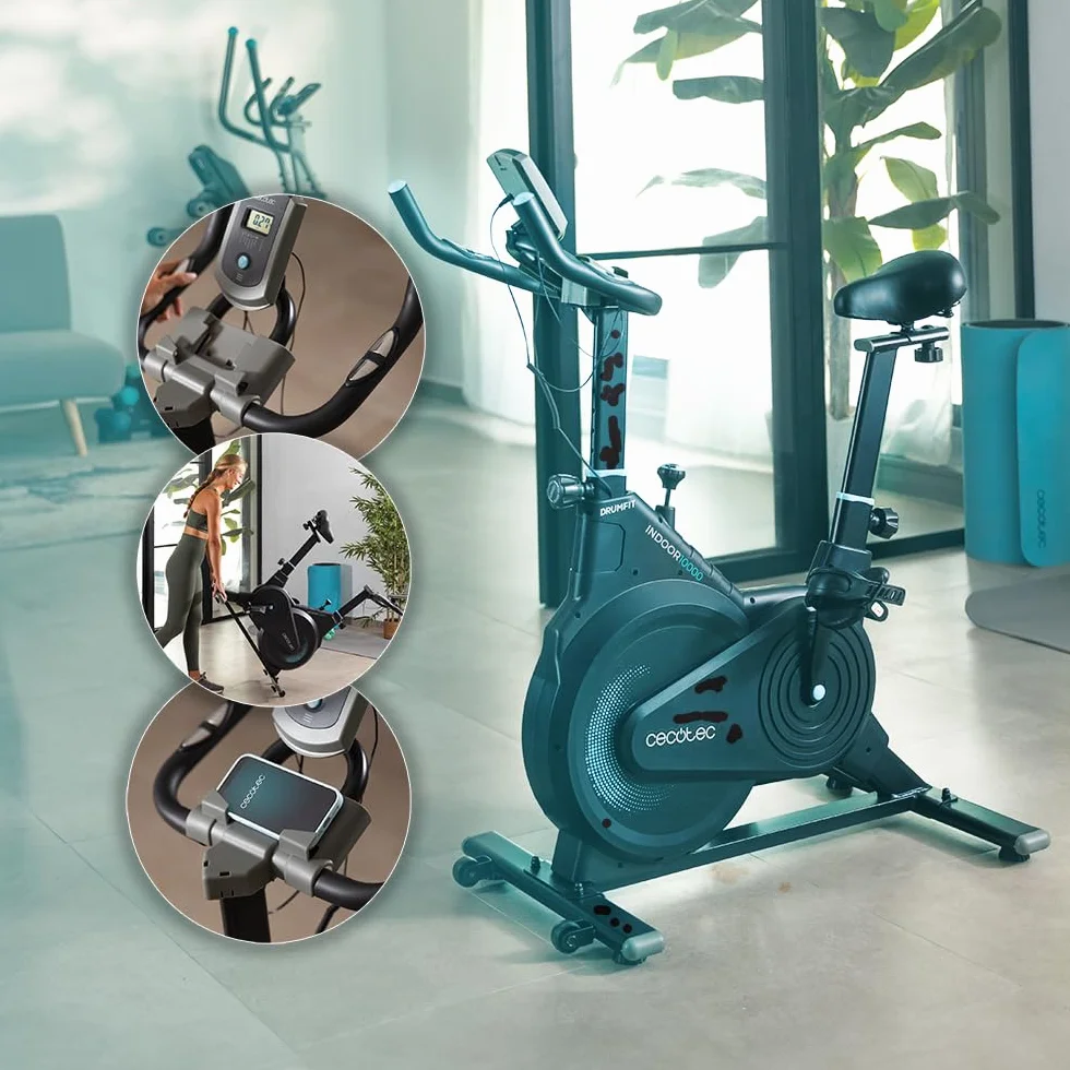 Cecotec Cyclette Indoor Compact con Volano d'Inerzia 10 Kg DrumFit Indoor 10000 Race, Display LCD, Supporto Dispositivi, Cardiofrequenzimetro, Resistenza a Frizione, Sella e Manubrio Regolabili