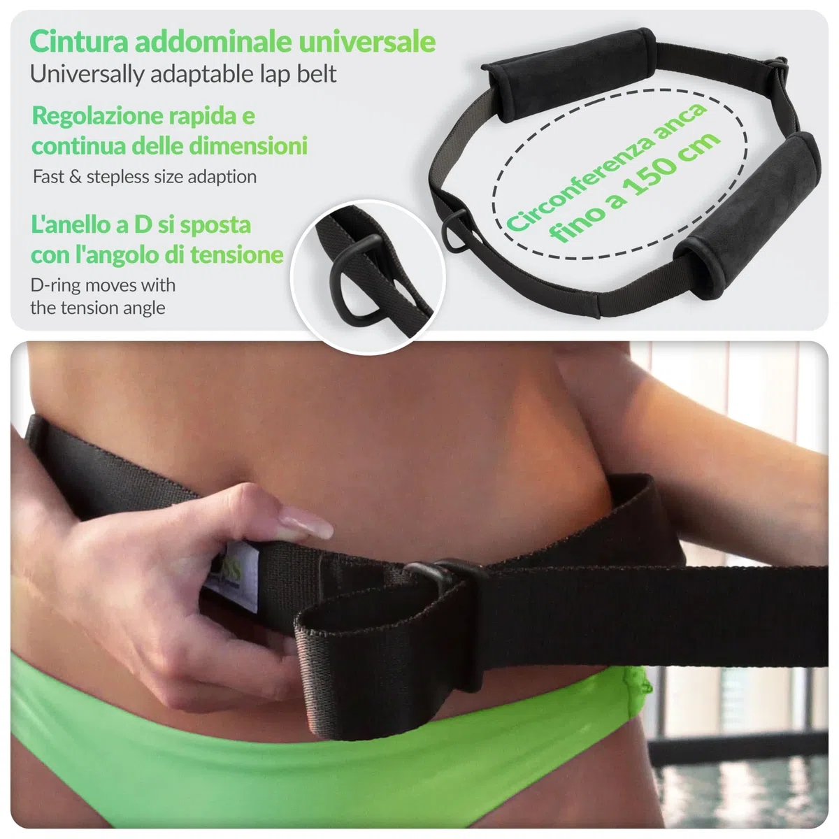 BodyCROSS Premium Trainer da Nuoto Esterno – Cintura Imbottita con Tubo (1–20 kg), Allenamento Senza Sistema Controcorrente, Testato, Pinne Piscina