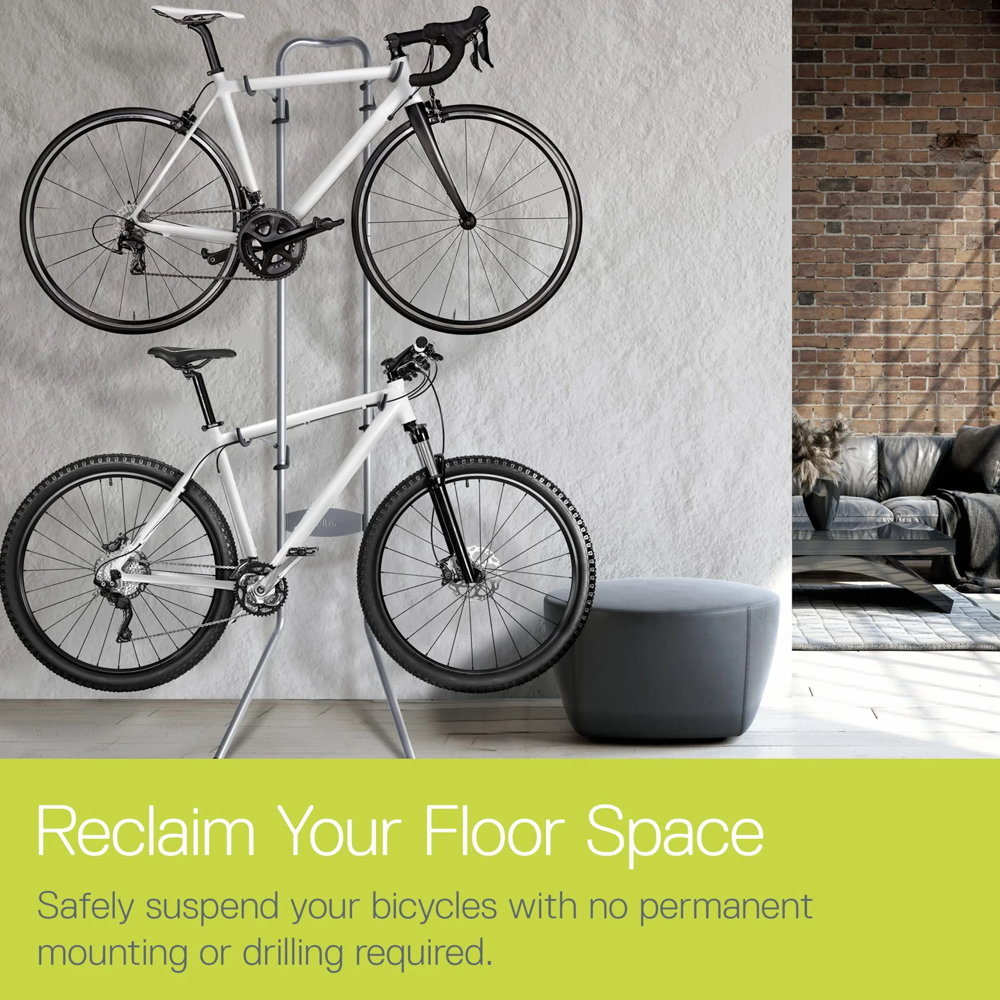 Michelangelo Gravity 2 Bike Storage Rack - Stand Portabiciclette Michelangelo Gravity, ideale per garage, uffici, appartamenti o altri spazi interni –. Non richiede di praticare fori nelle pareti.