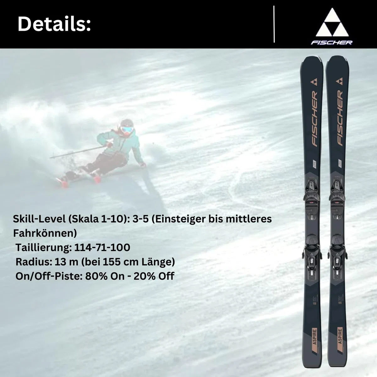 Fischer Aspire SLR Sci alpini Carving da donna On-Piste-Rocker con attacco RS9 SLR Z3-9 modello 2024 Sci fuoristrada Adatto per principianti e avanzati