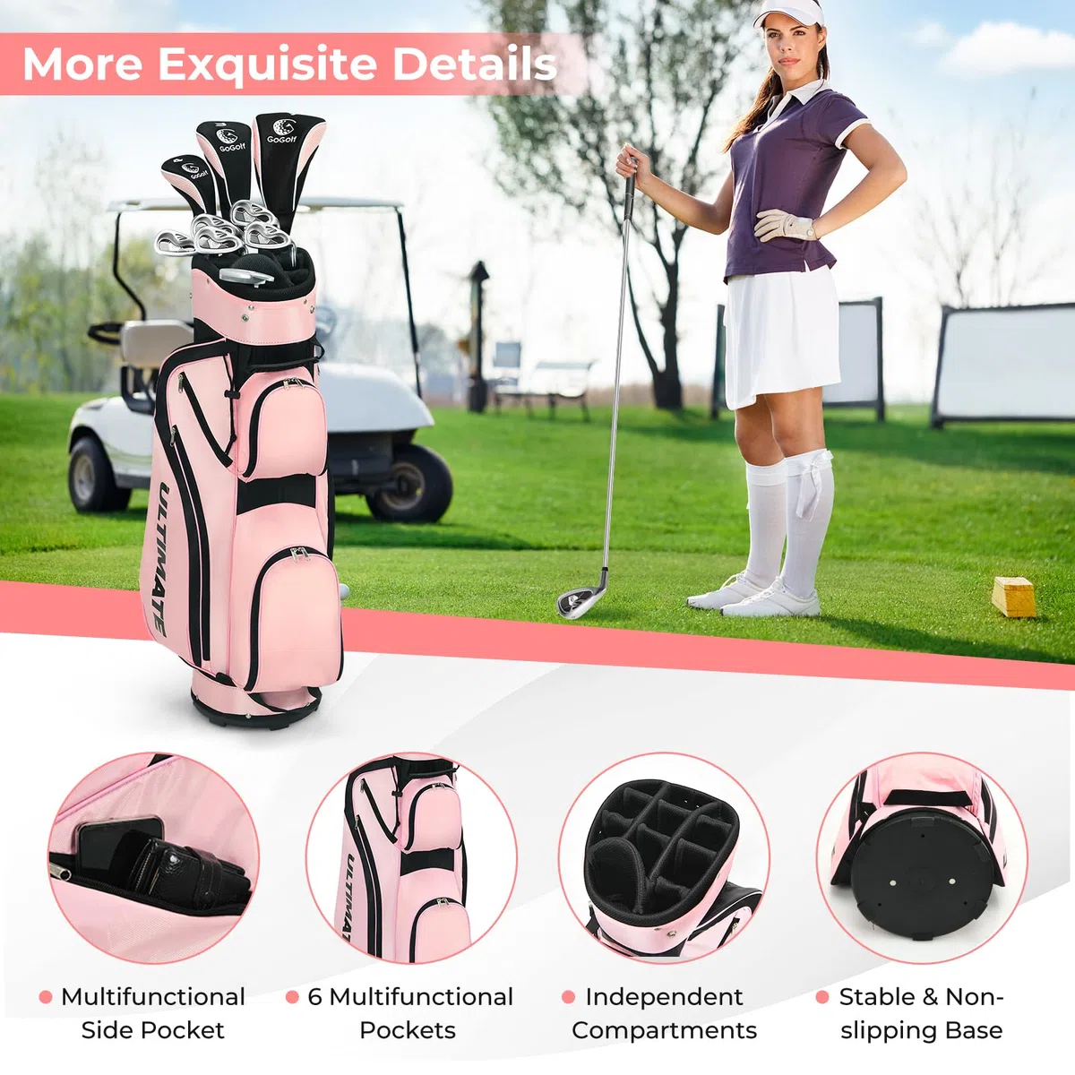 LIFEZEAL Set da Golf Completo per Donna Con Borsa, Kit Femminile Con Driver 1#, Fairway 3#, Ibrido 4#, Ferro Zinco 6-9#, P#, Putter, Rosa
