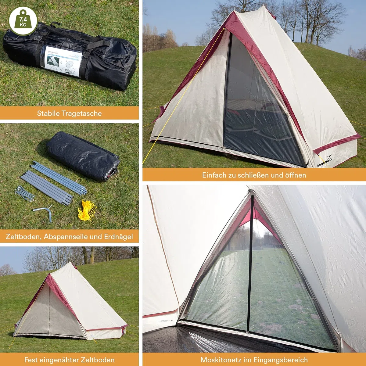 skandika Comanche Tipi Wigwan Tenda Campeggio 8 Persone Altezza 2,5 m (