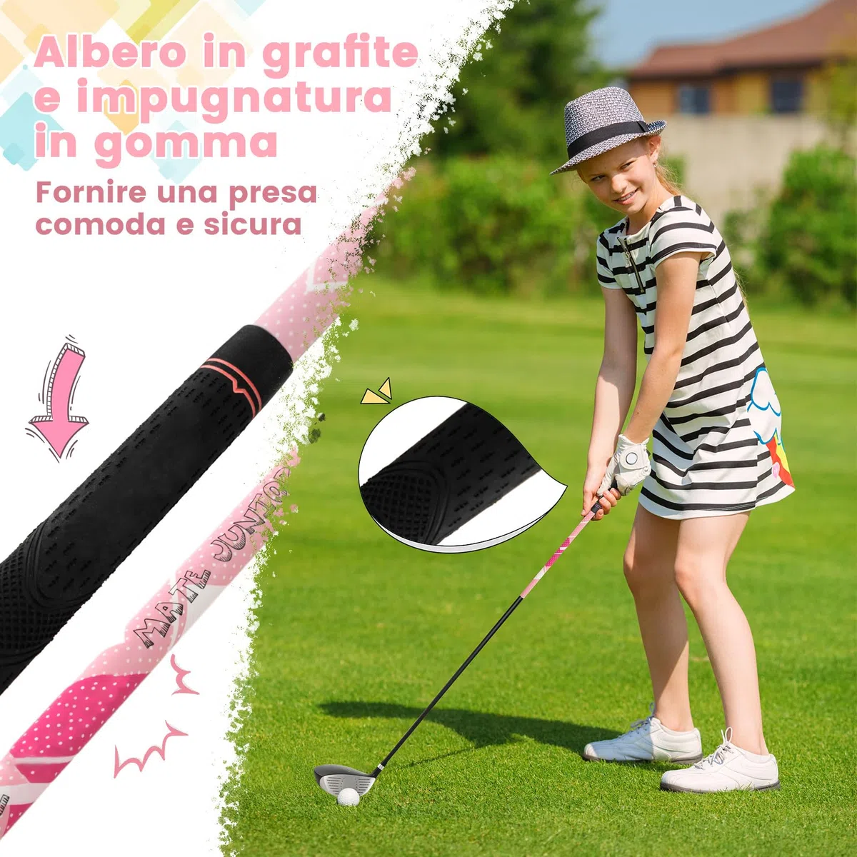 COSTWAY Set di Mazze da Golf per Bambini con Sacca, Fodera Impermeabile, Driver 1, Ibrido 5, Ferro 7, Ferro 9, Ferro S e Putter, Set Allenamento Golf per 11-13 Anni, Destrorso