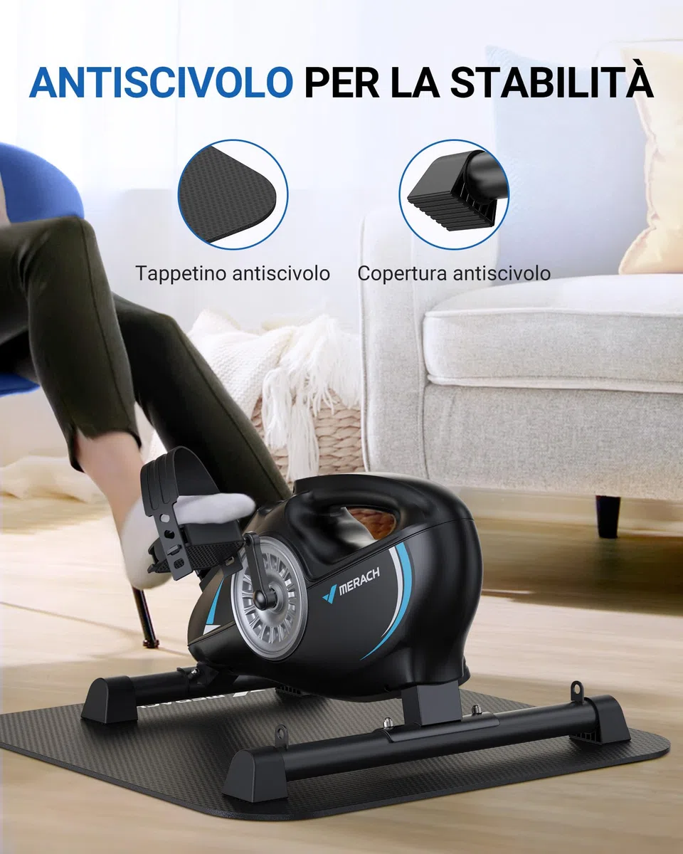 MERACH Cyclette da Seduti, Pedaliera Trainer per Gambe per Casa, Mini Cyclette con 2 Fasce di Resistenza e Tappetino Antiscivolo, Dispositivo Fitness per Home Trainer per Ufficio a Casa, Salvaspazio