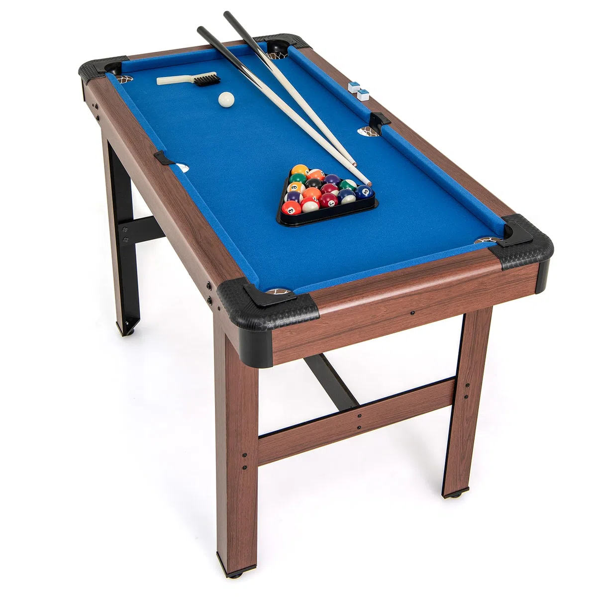 HOMASIS Tavolo da Biliardo, Mini Tavolo da Biliardo in Legno con 16 Palline, 2 Steccole, 2 Gessi, Triangolo, Spazzola, Gioco da Carambola da Casa, Bar, per Bambini e Adulti, 122 x 61 x 76 cm