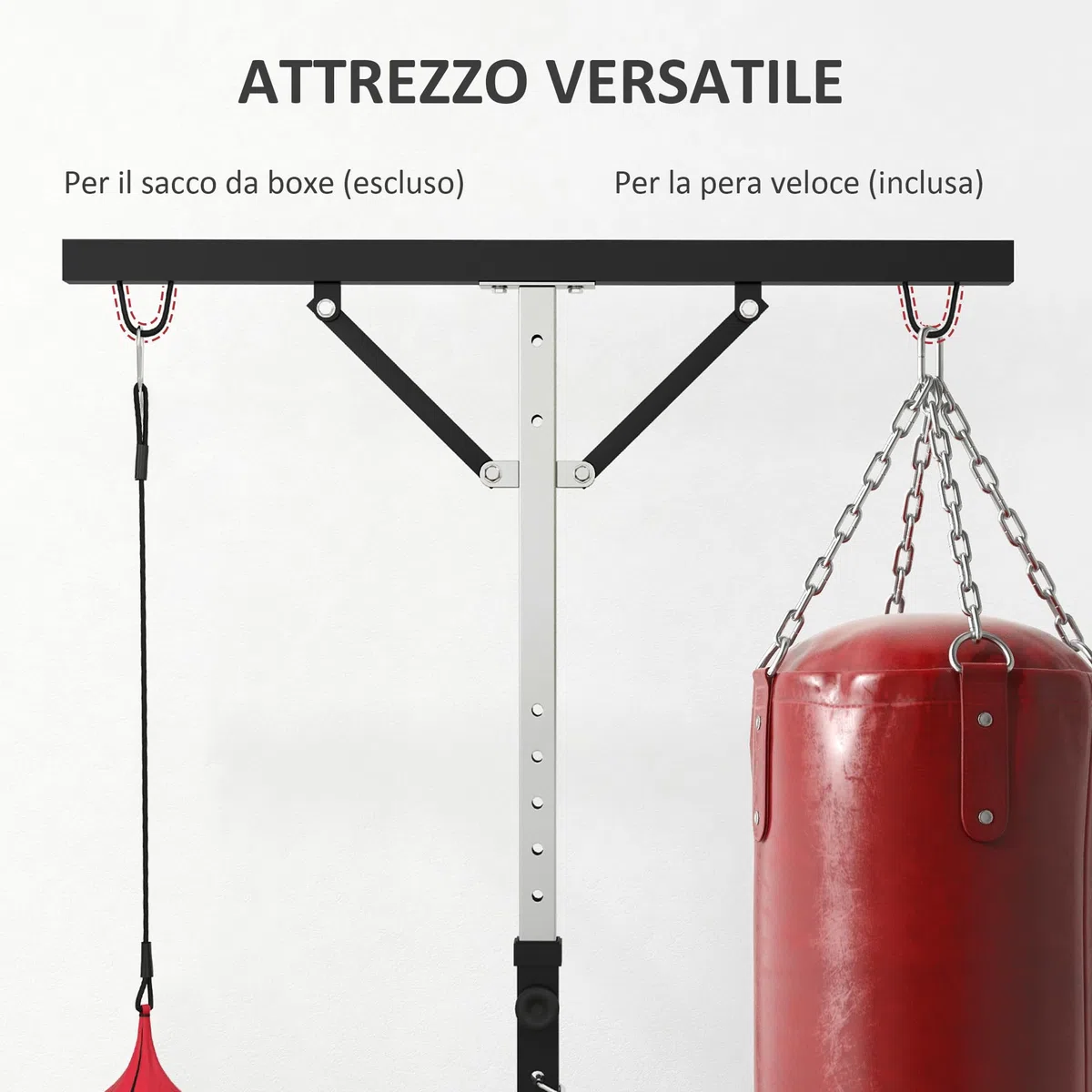 SPORTNOW Supporto Sacco Boxe ad Altezza Regolabile con 6 Barre di Rinforzo e Palla Veloce, Stazione da Sacco, Staffa per Sacco da Boxe da Terra in Acciaio, 160x145x175-220 cm, Nero