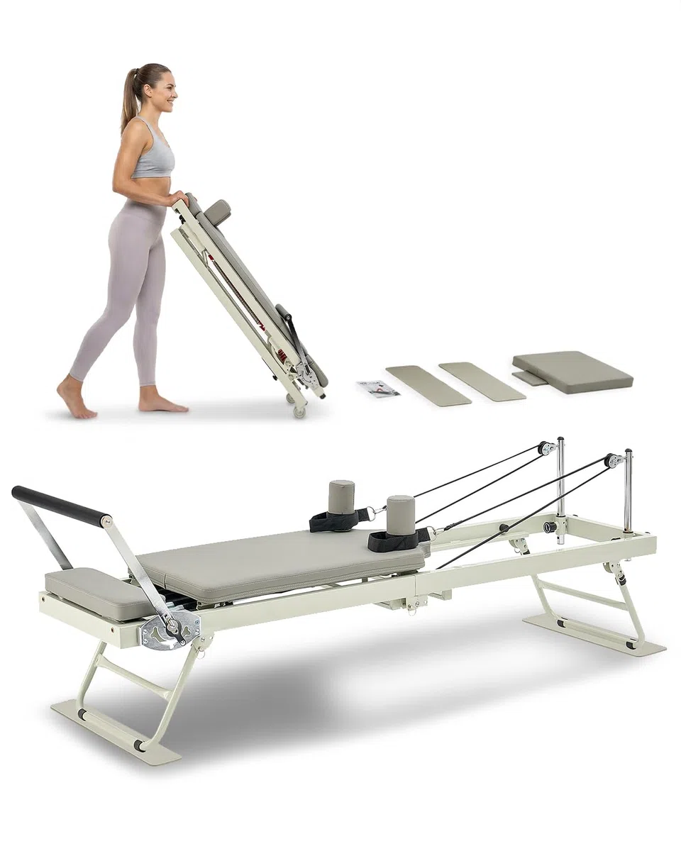 VEVOR Riformatore Pilates Pieghevole, Macchina per Allenamento Pilates per Palestra Casa, Letto Pilates con Doppia Resistenza Molla e Corda, per Utenti Avanzati Principianti, 2080x560x725 mm