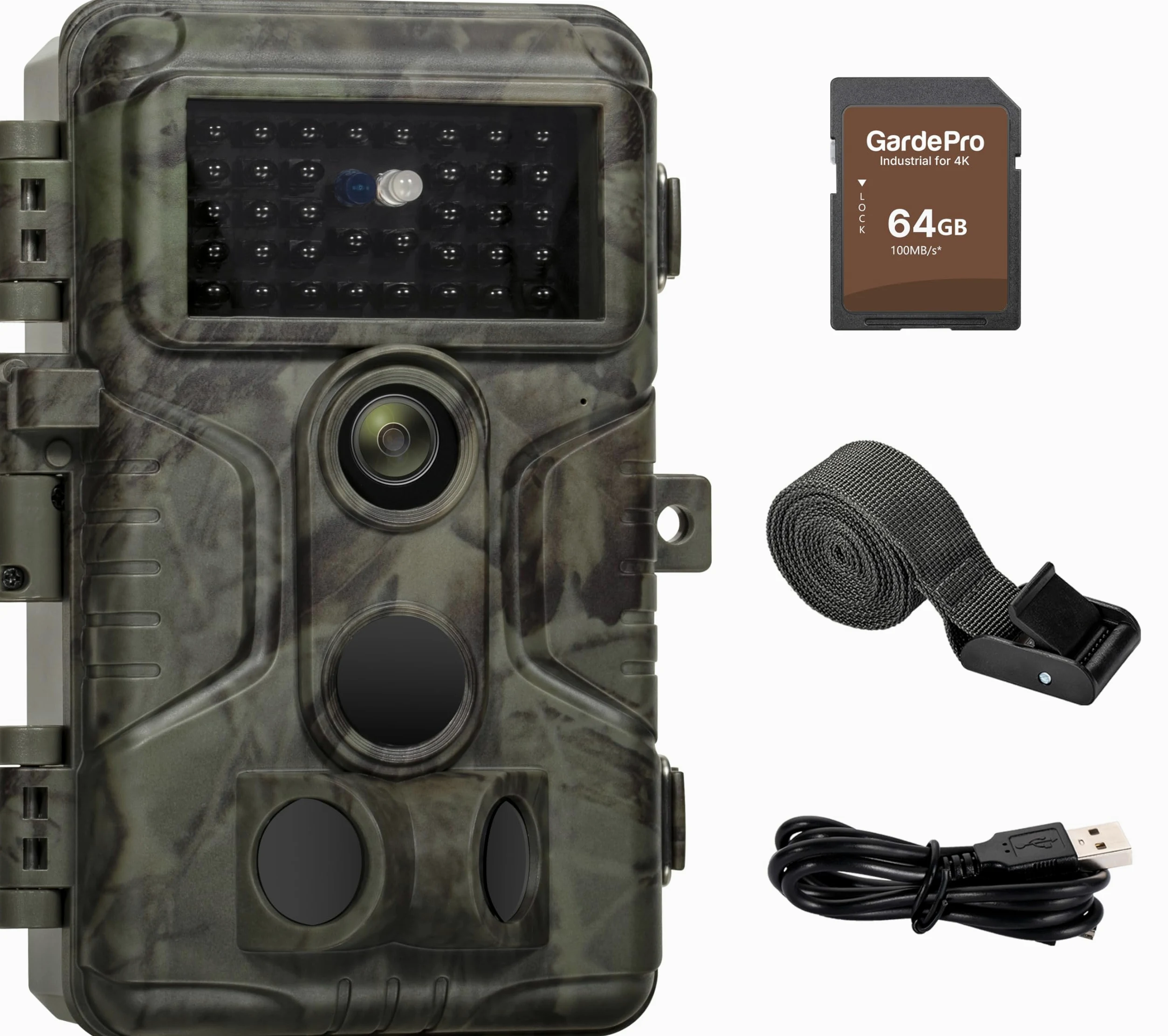 GardePro A3S Fototrappola Infrarossi Invisibili con scheda SD da 64GB 64MP 1296P H.264 Vidéo, 0,1s Tempo di Attivazione Fotocamera da Caccia Visione Notturna Fino a 30m, No-Glow IR LEDs, IP66