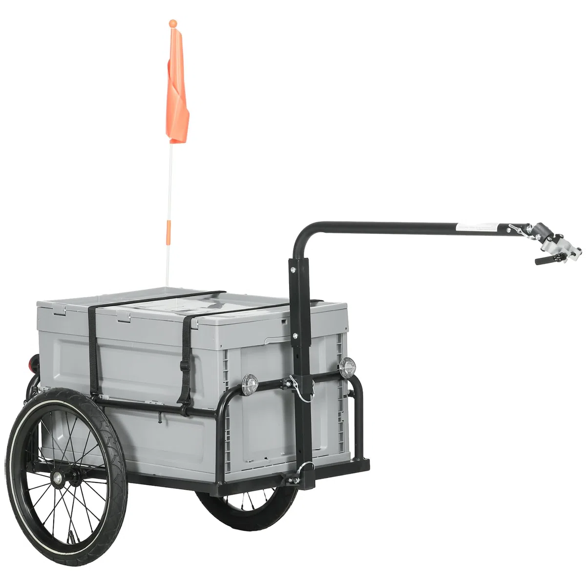 HOMCOM Rimorchio per bicicletta con cassetto portaoggetti estraibile pieghevole da 65 l, pneumatici e riflettori di sicurezza, carico massimo 40 kg, grigio
