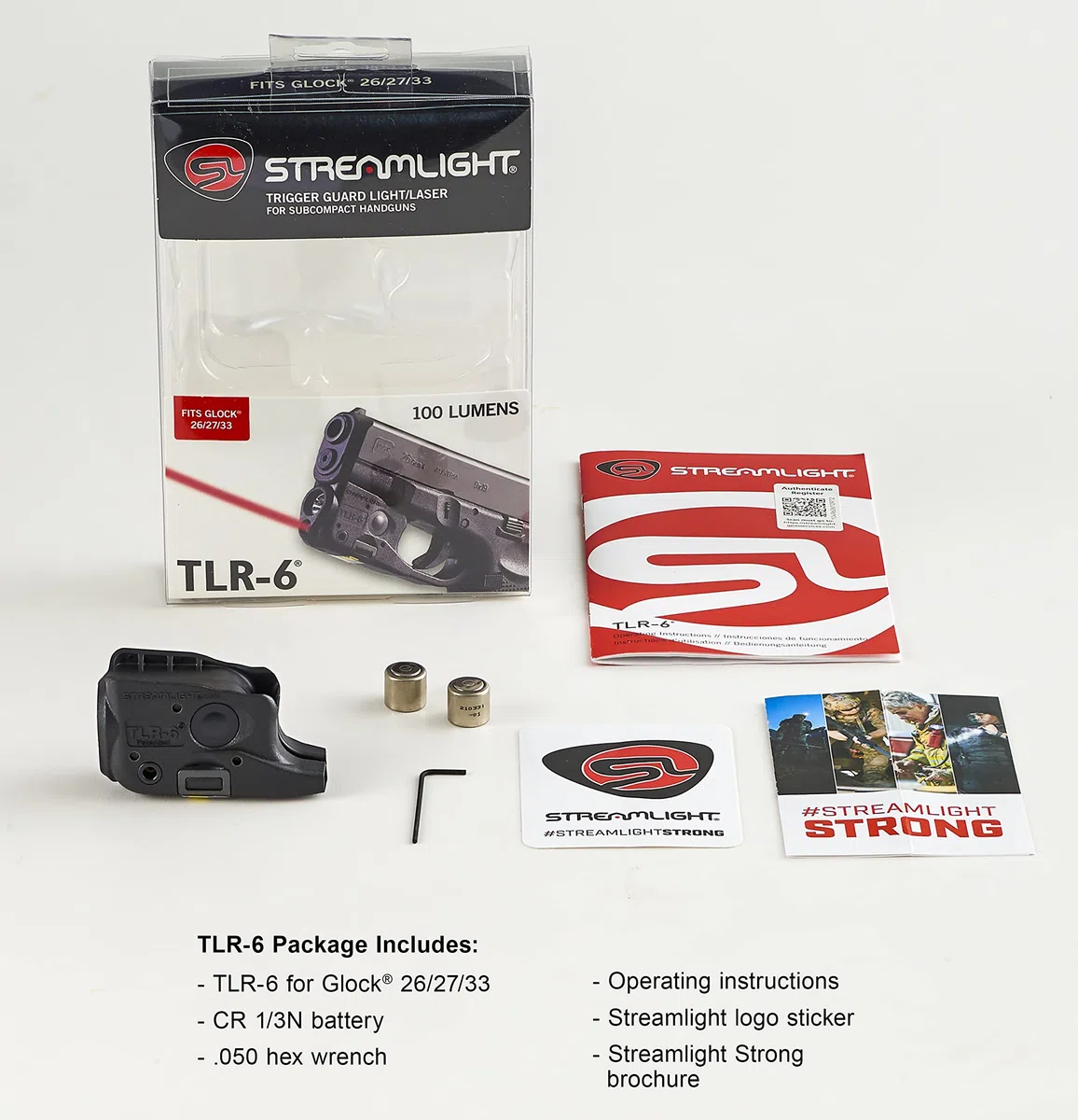 Streamlight TLR-6 GLOCK 26/27 with white LED and red laser. Black