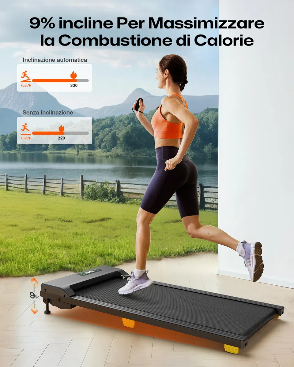 UREVO Tapis Roulant Salvaspazio con Inclinazione 9%, 2 in 1 Walking Pad da scrivania Silenzioso per Casa e Ufficio, Doppia Ammortizzazione, 2.5HP Tapirulan Elettrico con Telecomando e Display LED