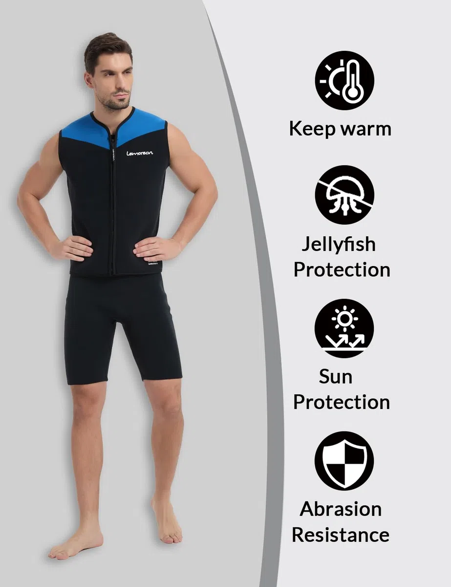 Lemorecn Muta da uomo e donna, 3 mm, senza maniche, in neoprene, con cerniera frontale, per sport acquatici