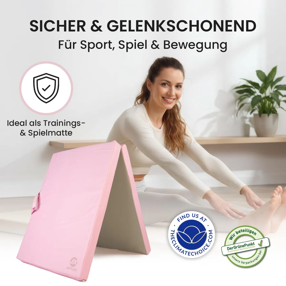Jeflex – Tappetino pieghevole per pavimenti morbidi e tappetino da ginnastica pieghevole 1 volta, 200 x 70 x 8 cm, prodotto in Germania/tappetino da ginnastica portatile/salvaspazio e tappetino da