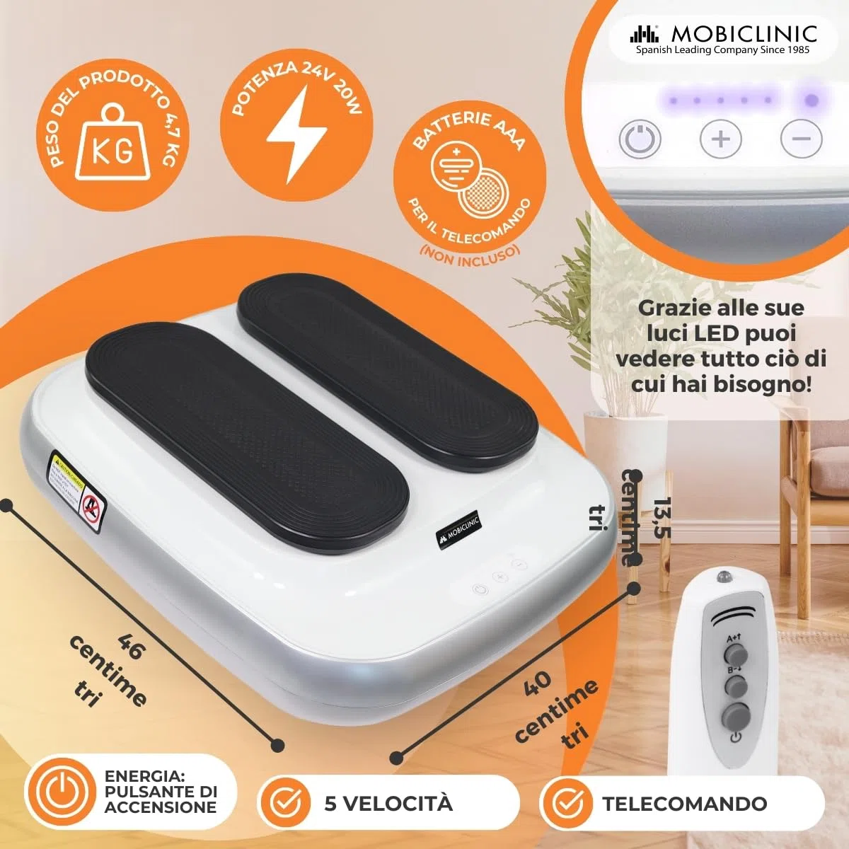 Mobiclinic, Esercitatore passivo per Gambe, Legfit, Marchio Europeo, Macchina Camminare seduti, Attrezzi Palestra, Ginnastica passiva, Anziani, con Telecomando, velocità Regolabile