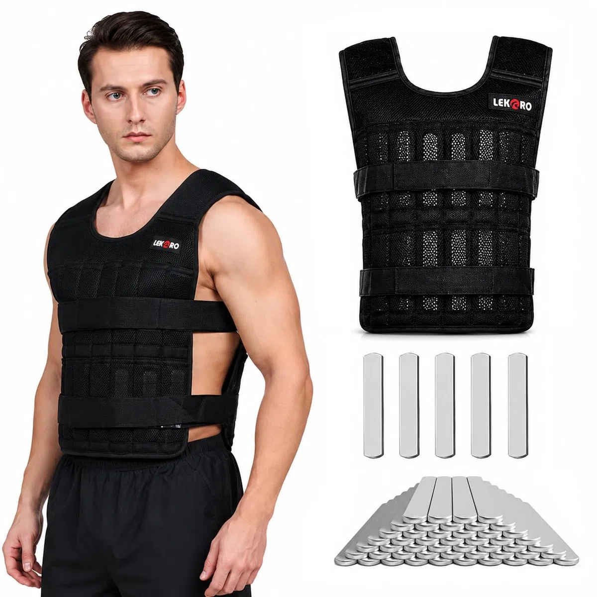 Gilet ponderato regolabile da 20 kg, per allenamento, fitness, giacca ponderata per uomo e donna (inclusi 96 piastre in acciaio)