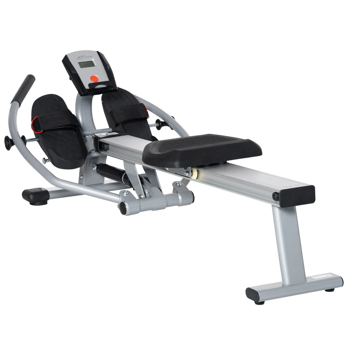 HOMCOM vogatore Professionale Magnetica per Casa a 12 Resistenze per Allenamento con Monitor Digitale e Struttura Scorrevole in Alluminio, Acciaio e ABS, 160x61x50cm, Grigio e Nero