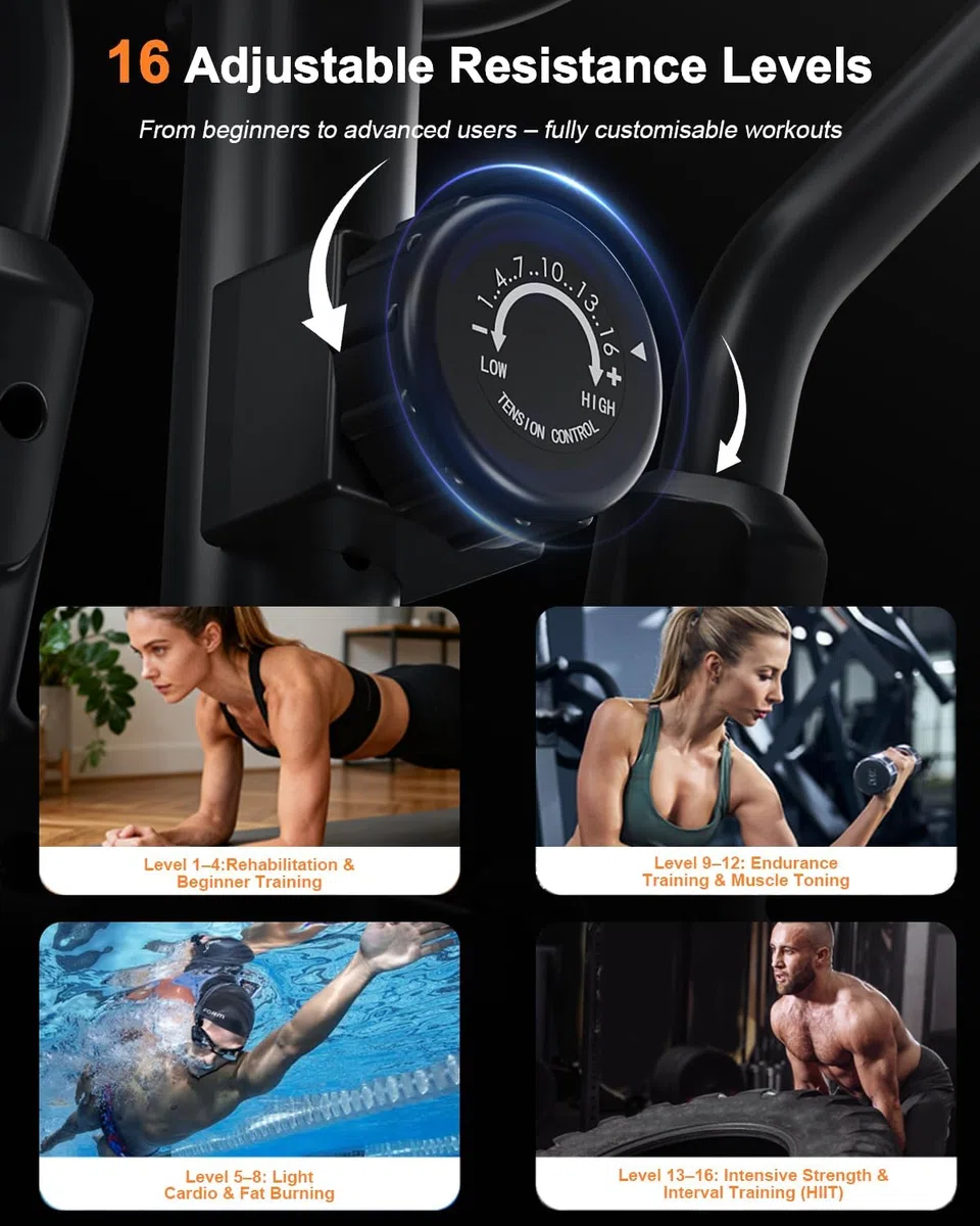 Ellittica da Casa Professionale, Aeriflo M100 con Passo 42cm e Volano 8kg, 16 Livelli di Resistenza Magnetica, Portata 150kg, Bluetooth con App, 80% Preassemblata per Allenamento Intensivo