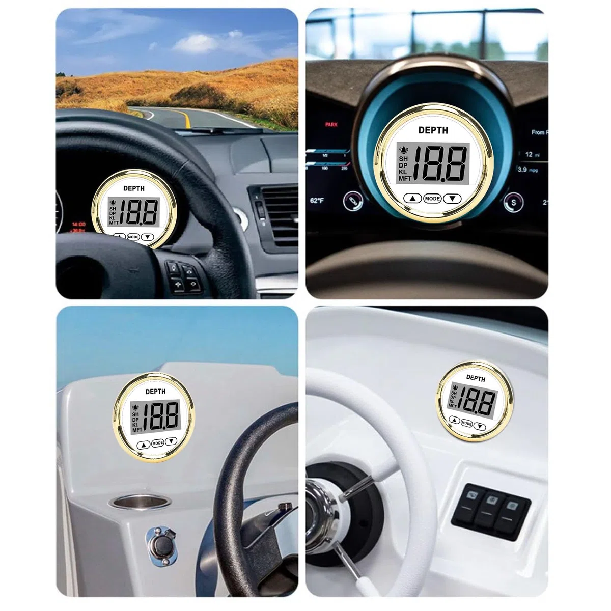 Allarme Profondimetro per Barche Display Digitale LCD 52mm Impermeabile 328,08 Piedi Indicazione di profondità Yacht Pescherecci