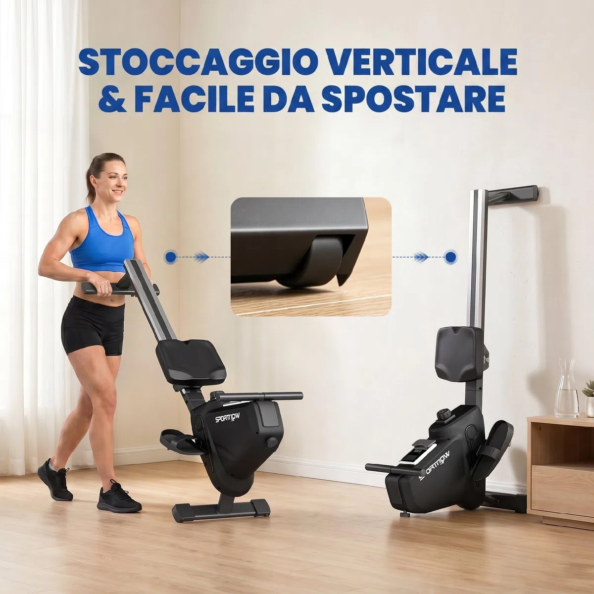 SPORTNOW Vogatore per Casa, Vogatore Magnetico Silenzioso con 16 Livelli Resistenza, APP Bluetooth, Guida Alluminio, Display LCD, Portatelefono, Ruote, Stoccaggio Verticale Salvaspazio, Max 130 kg