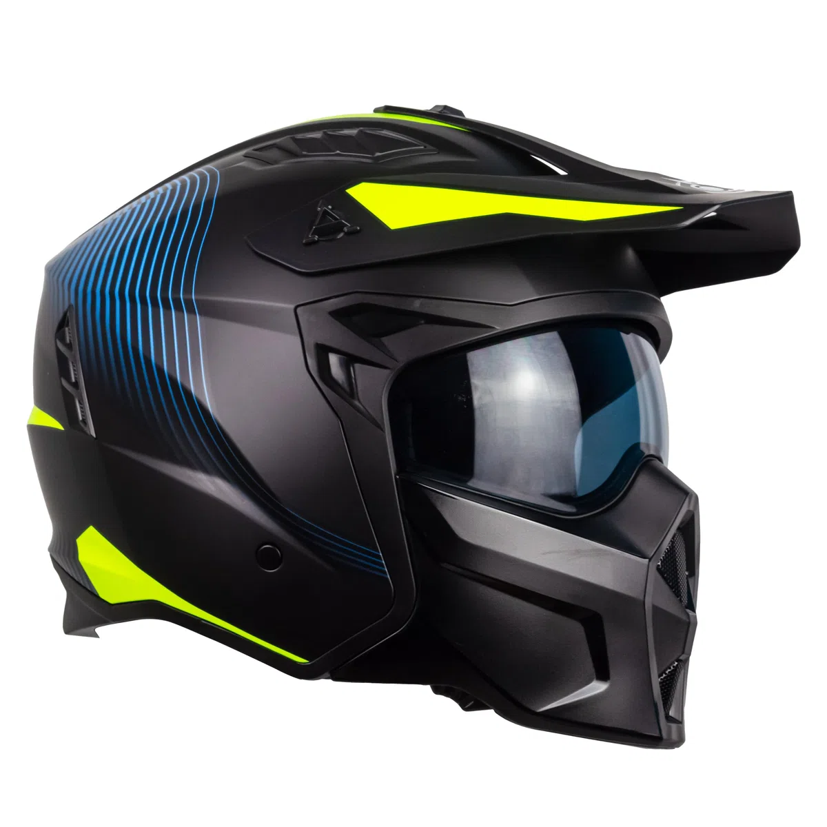 One by Camamoto | Casco Scooter e Moto, Track Shadow Yellow Jet, Nero Opaco - Giallo, Integrale con Mentoniera Estraibile, Omologato ECE R22-06, Taglia L (59 cm)