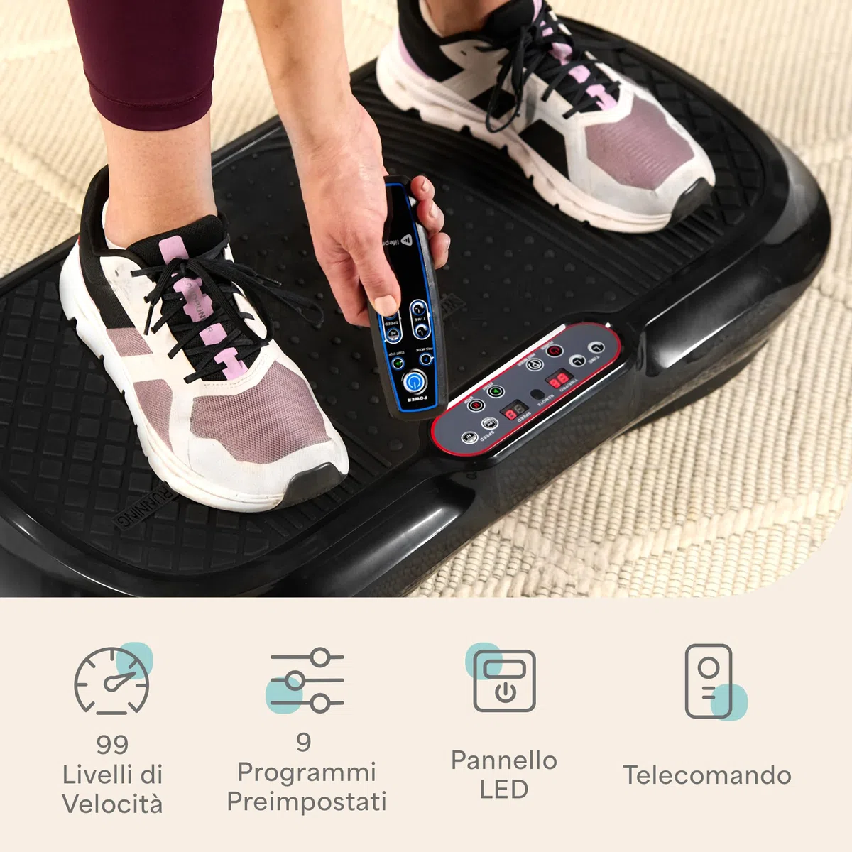 LifePro Waver Pedana Vibrante Dimagrante Per Drenaggio Linfatico E Attivazione Muscolare, Pedana Vibrante Per Allenamento Completo Con 2 Loop Band, 4 Bande Elastiche E Telecomando