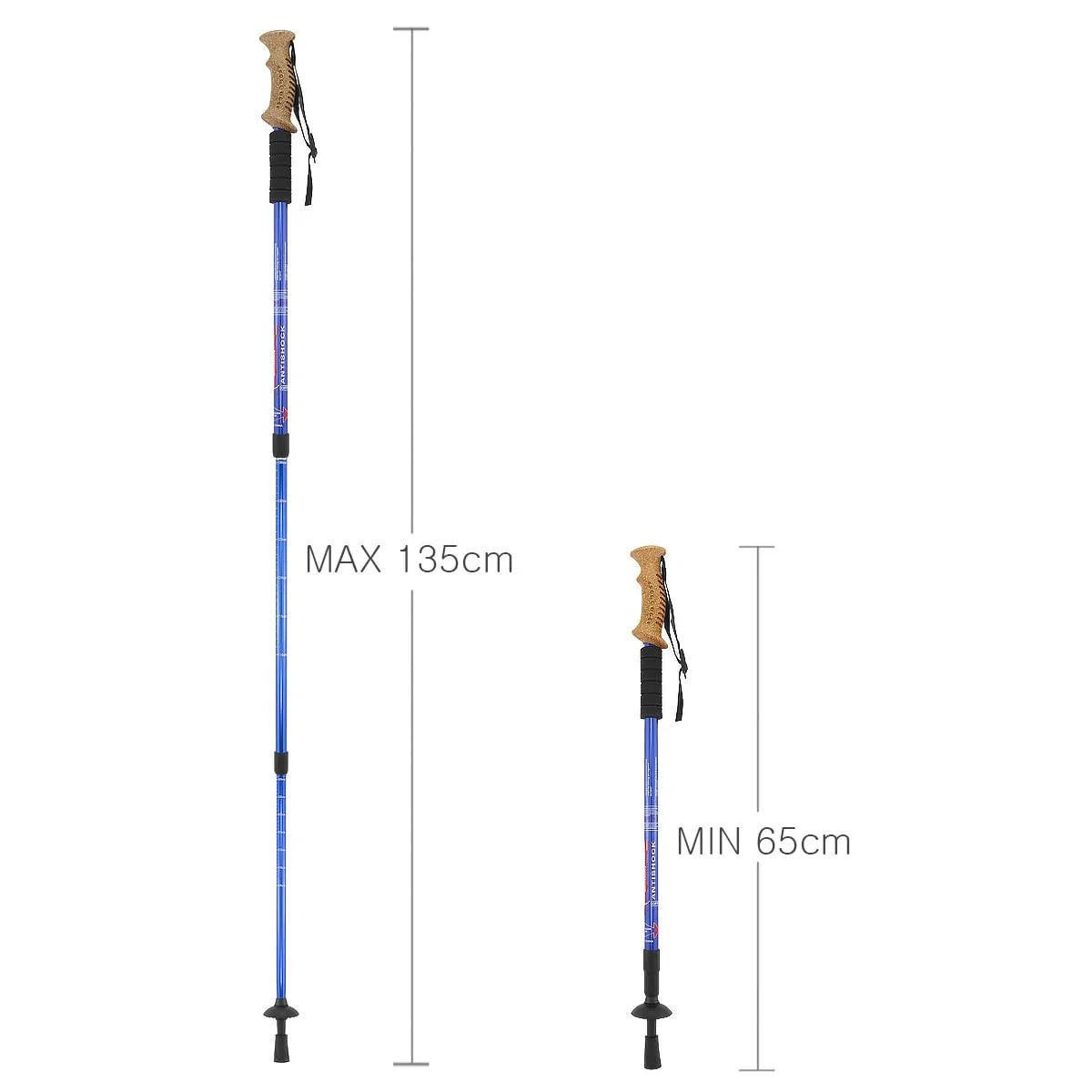 MidGard Bastoncini da trekking telescopici antiurto in lega di alluminio con manico in sughero e smorzamento regolabili in lunghezza 65-135 cm