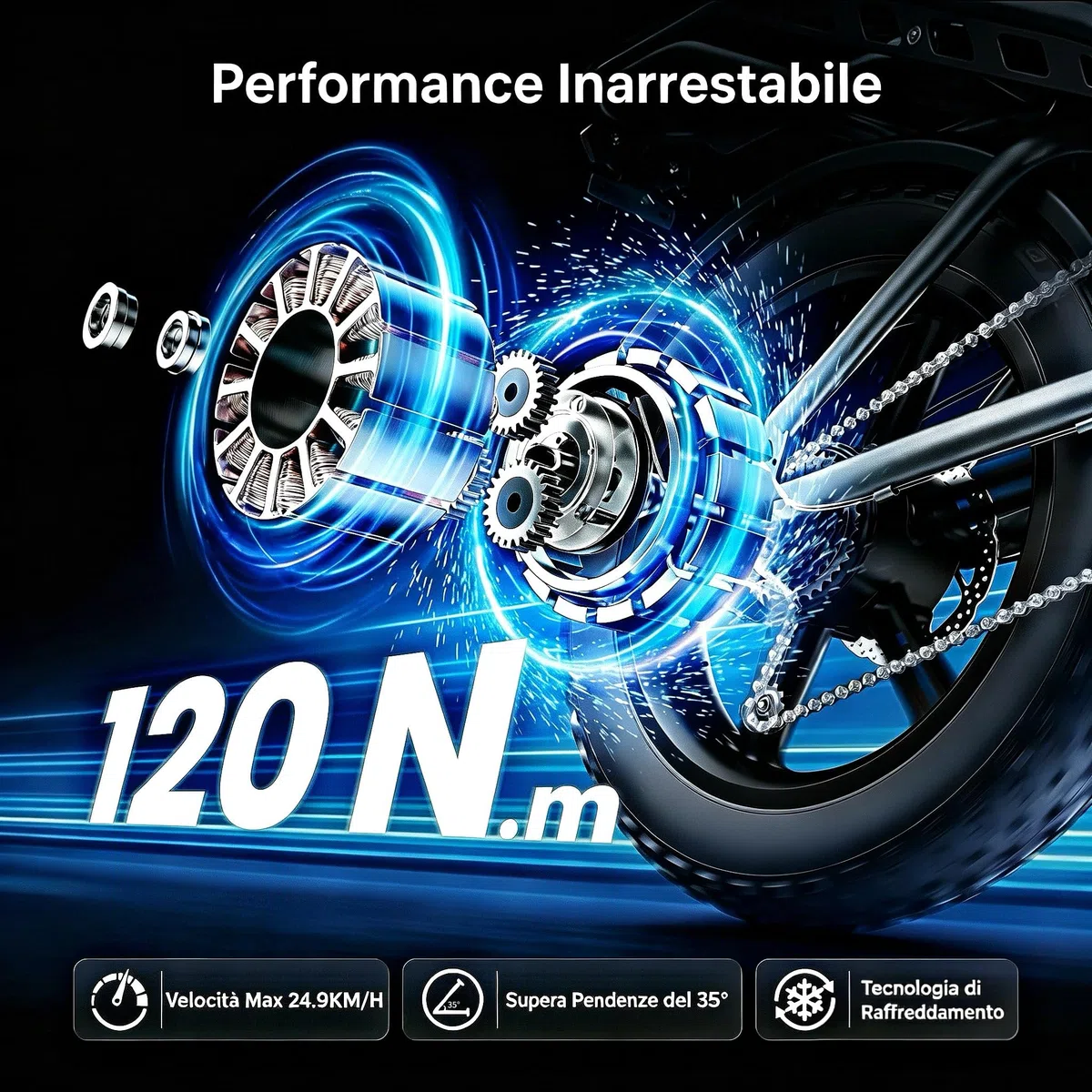 DEEPOWER Bici Elettrica, Batteria Rimovibile 48V 20Ah/35Ah/60Ah, Autonomia 110-250KM, Velocità Massima 25KM/H, Bici Elettrica Con Pneumatici Larghi 20"×4.0, 7 Marce, MTB Elettrica